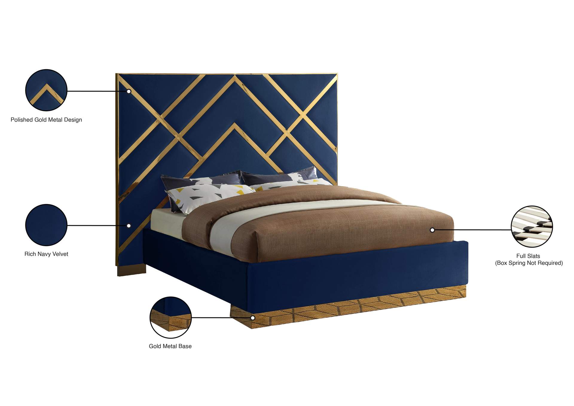 Vector Navy Velvet Queen Bed