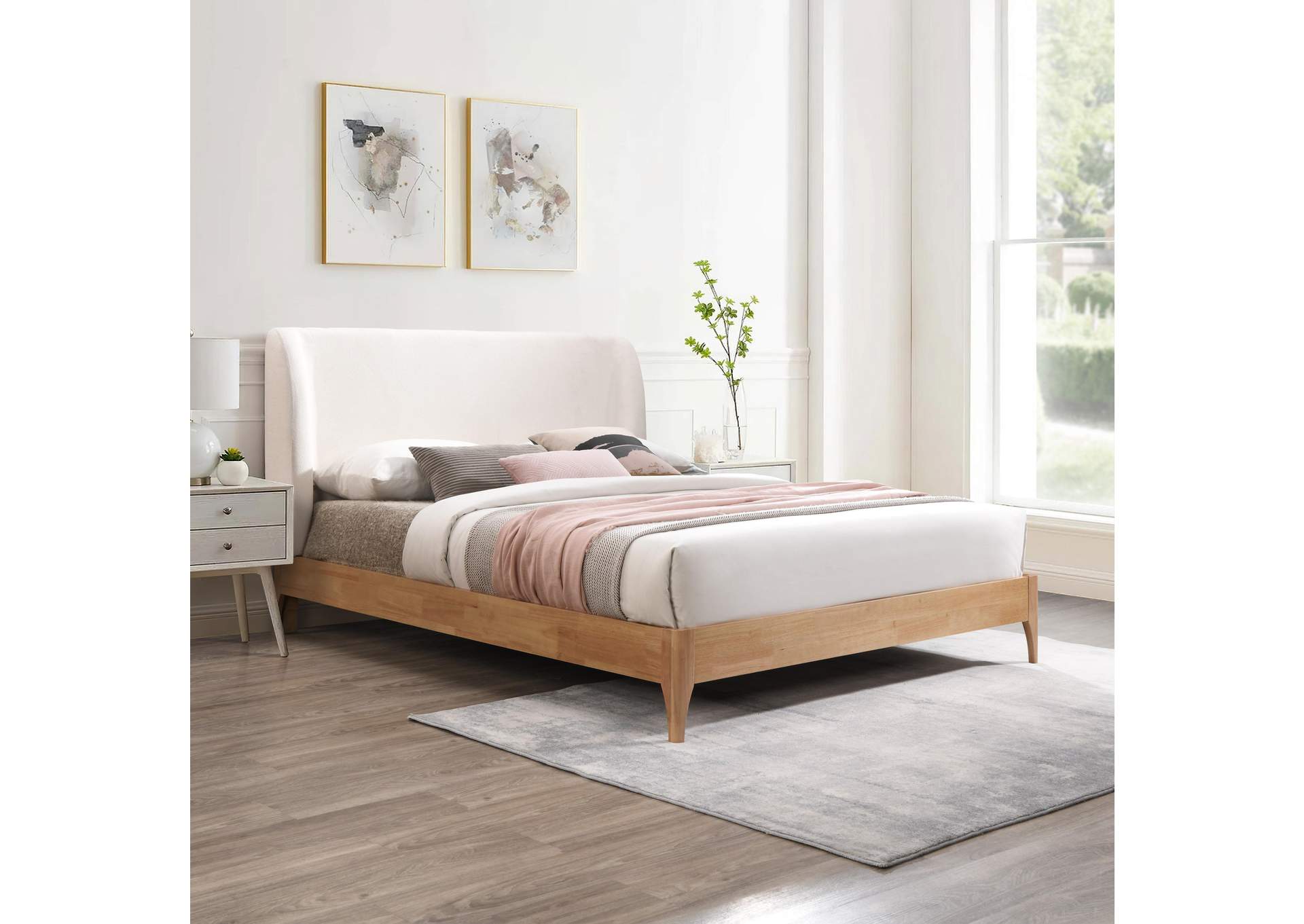 Ventura Cream Polyester Fabric Queen Bed