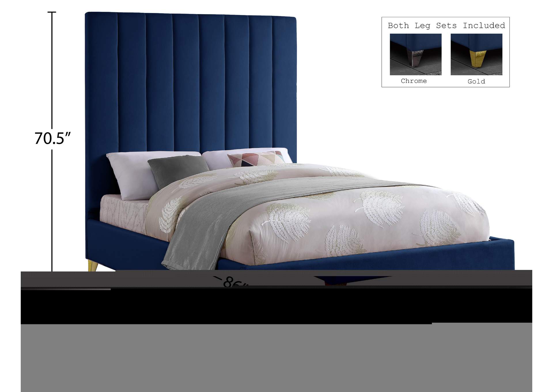 Via Navy Velvet King Bed