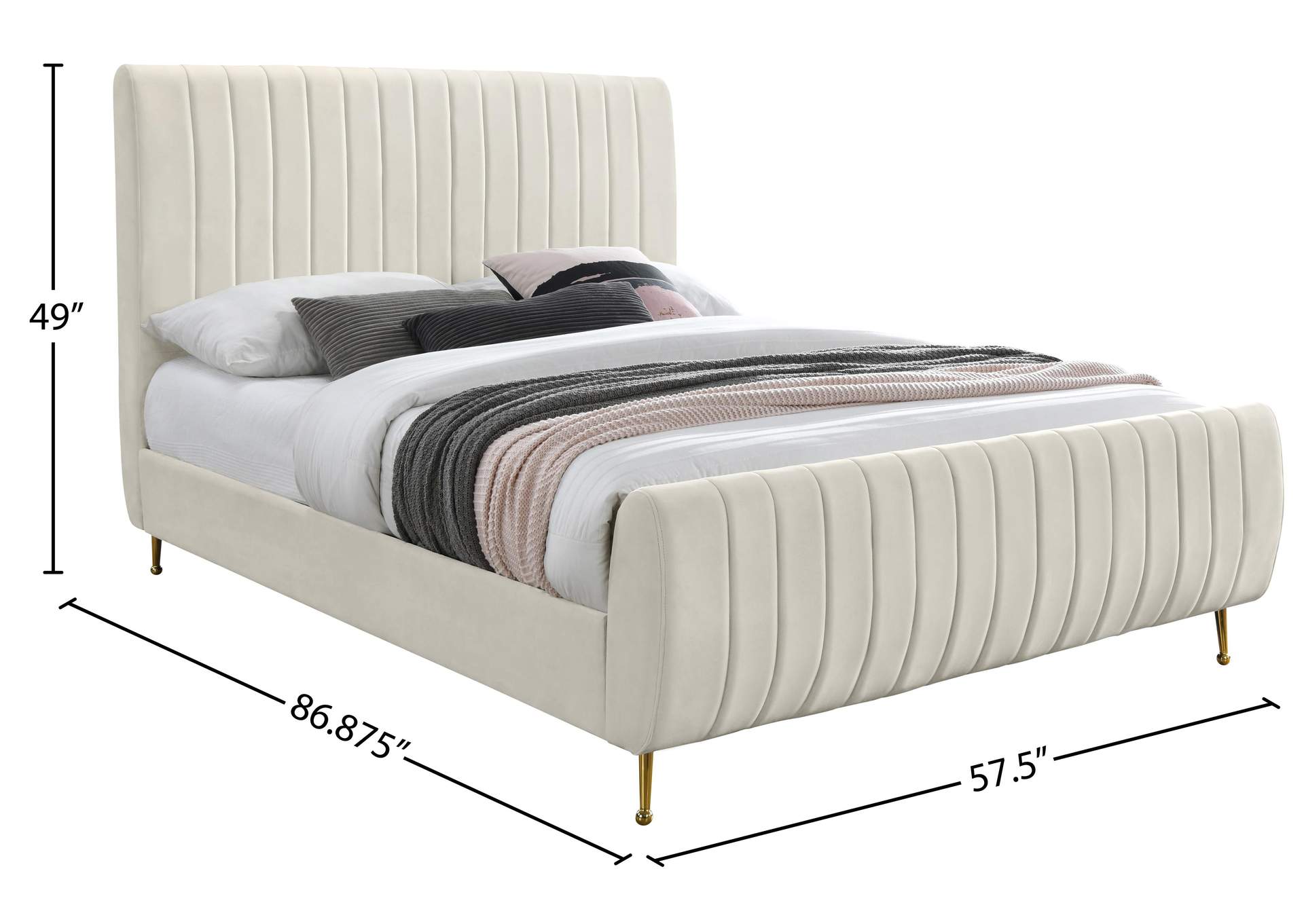 Zara Cream Velvet Full Bed (3 Boxes)