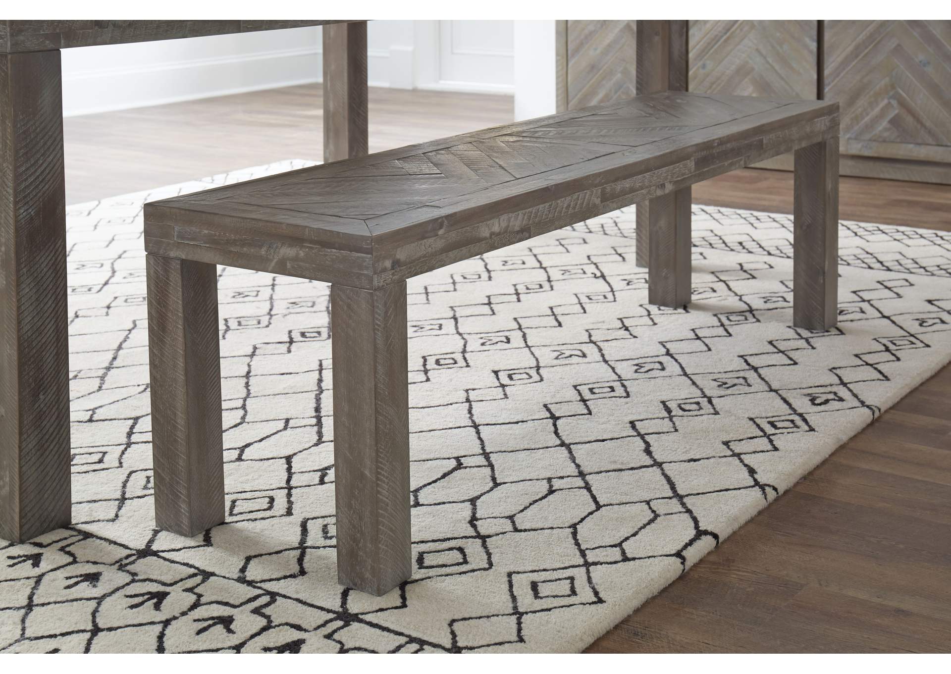 Herringbone Solid Wood Dining Bench In Rustic Latte image 1