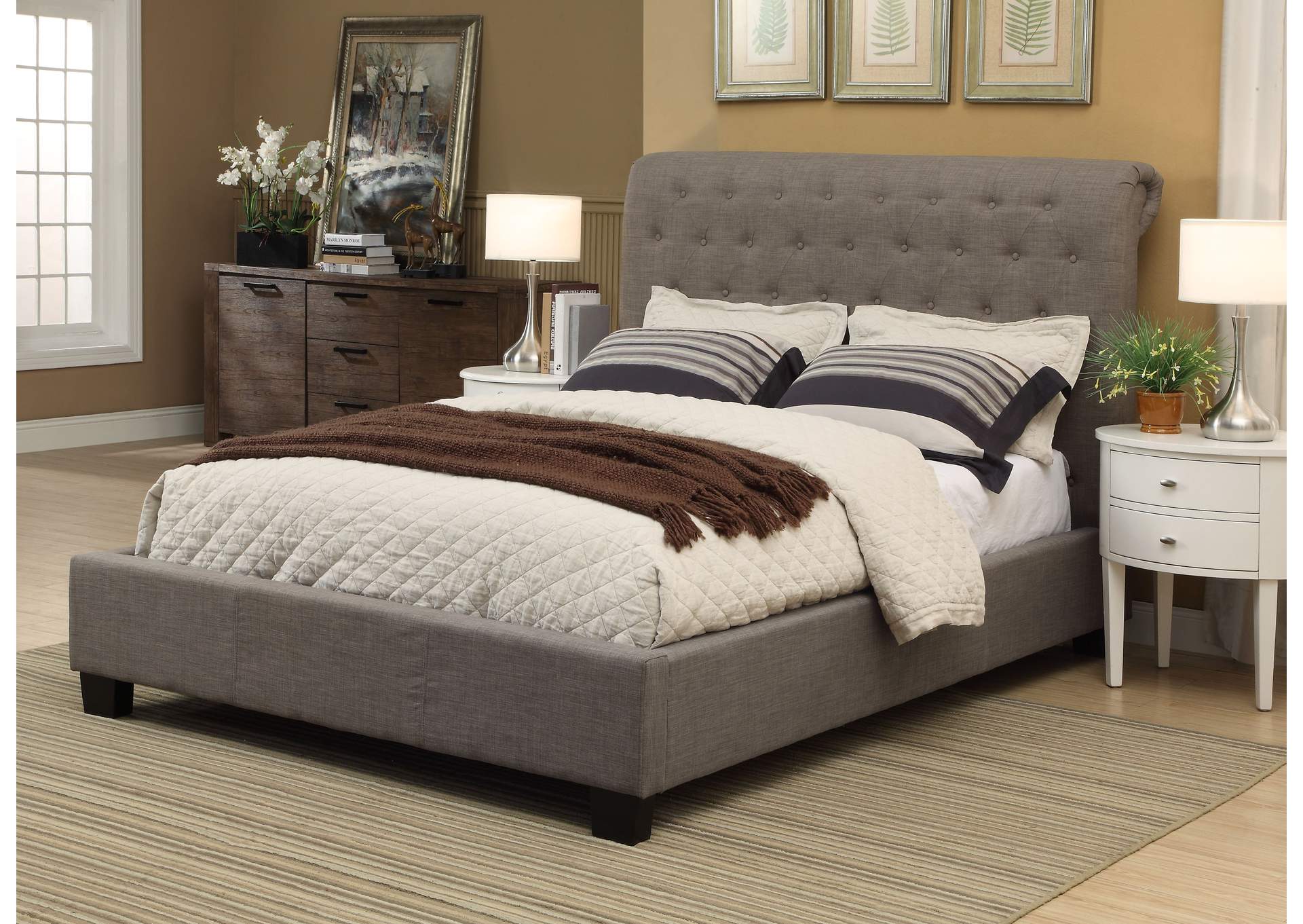 Royal Tufted Footboard Storage Bed In Dolphin Linen image 1