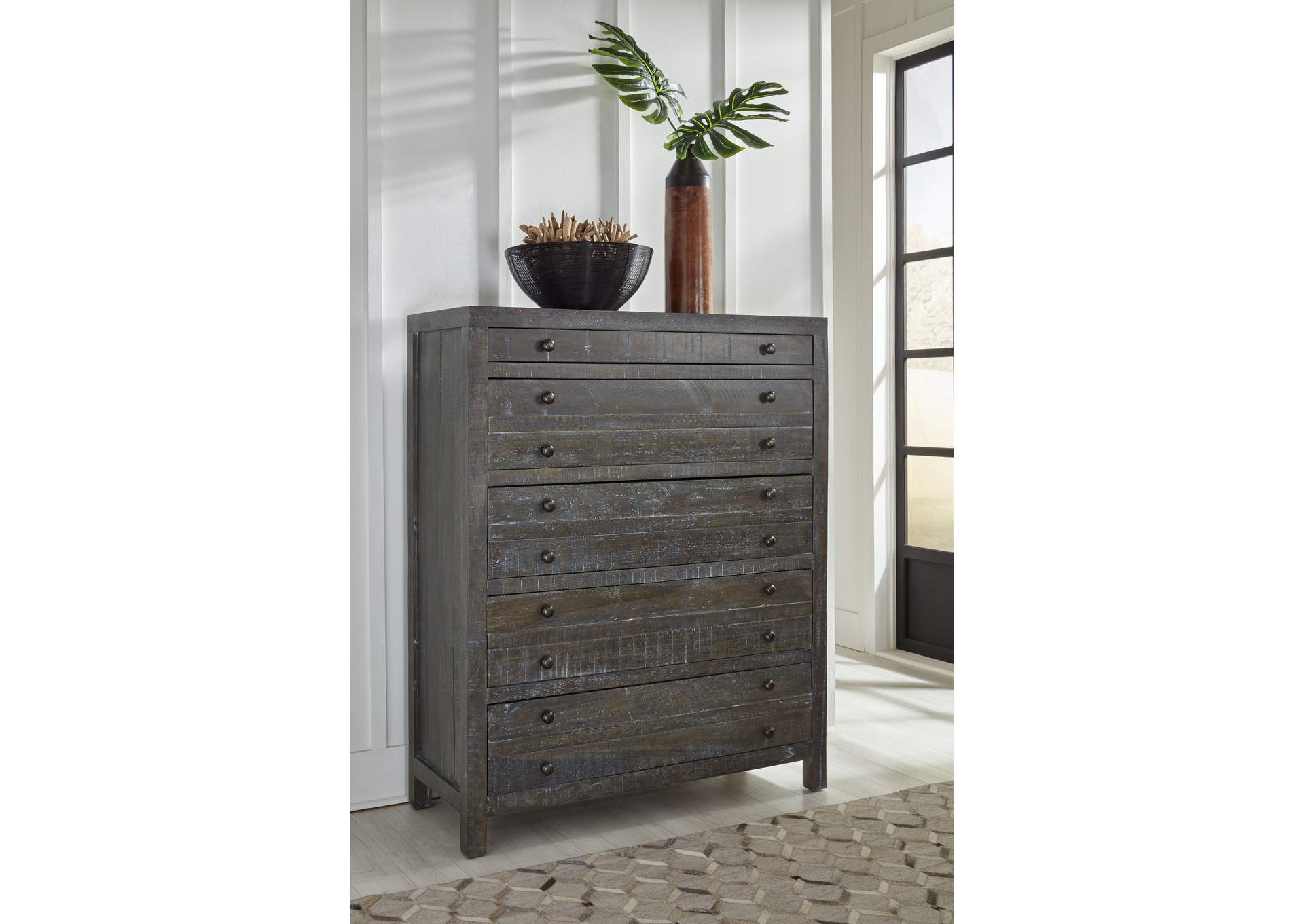 Townsend Solid Wood Five Drawer Chest In Gunmetal (2024) image 1