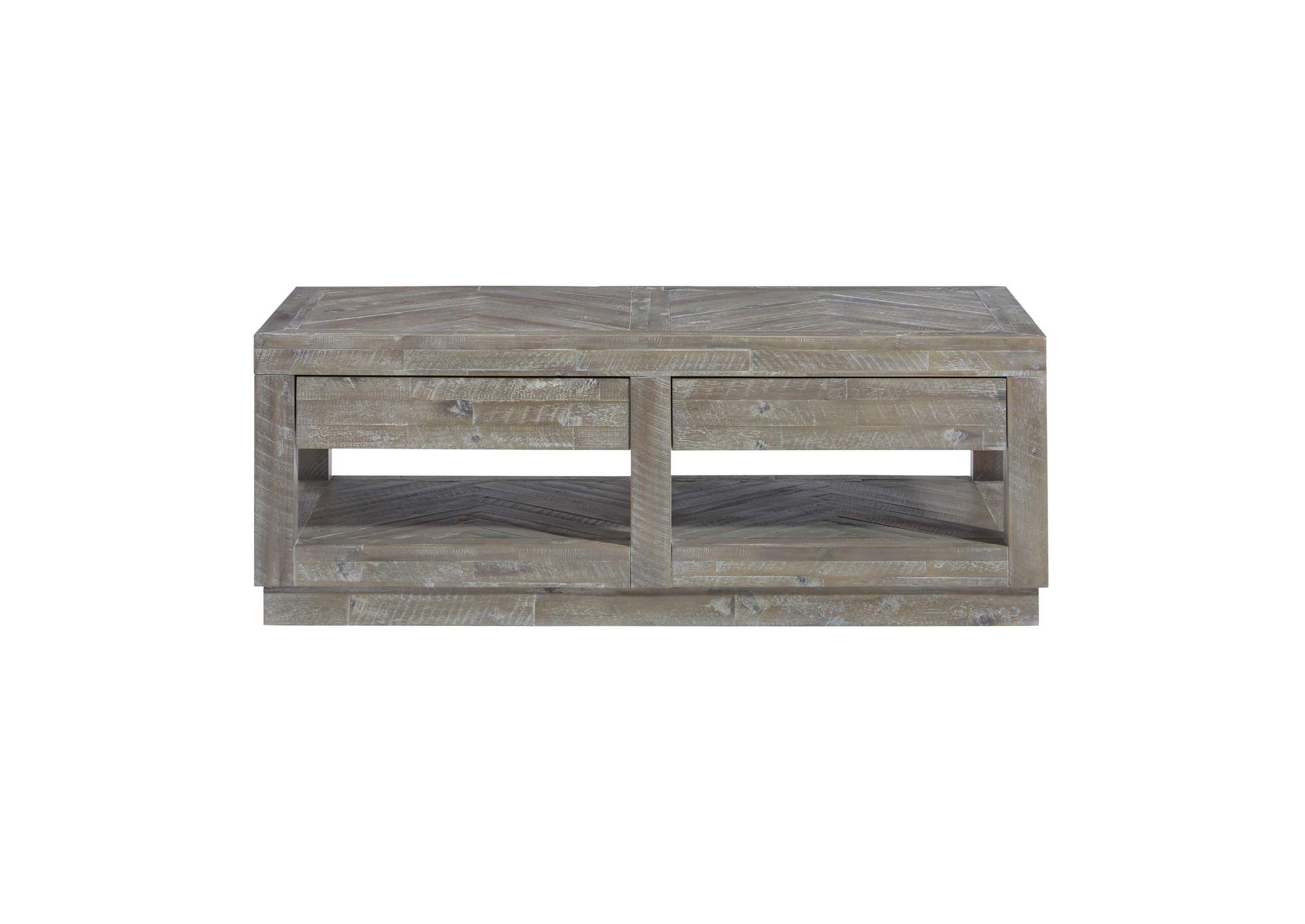 Herringbone Solid Wood Two Drawer Coffee Table In Rustic Latte image 5