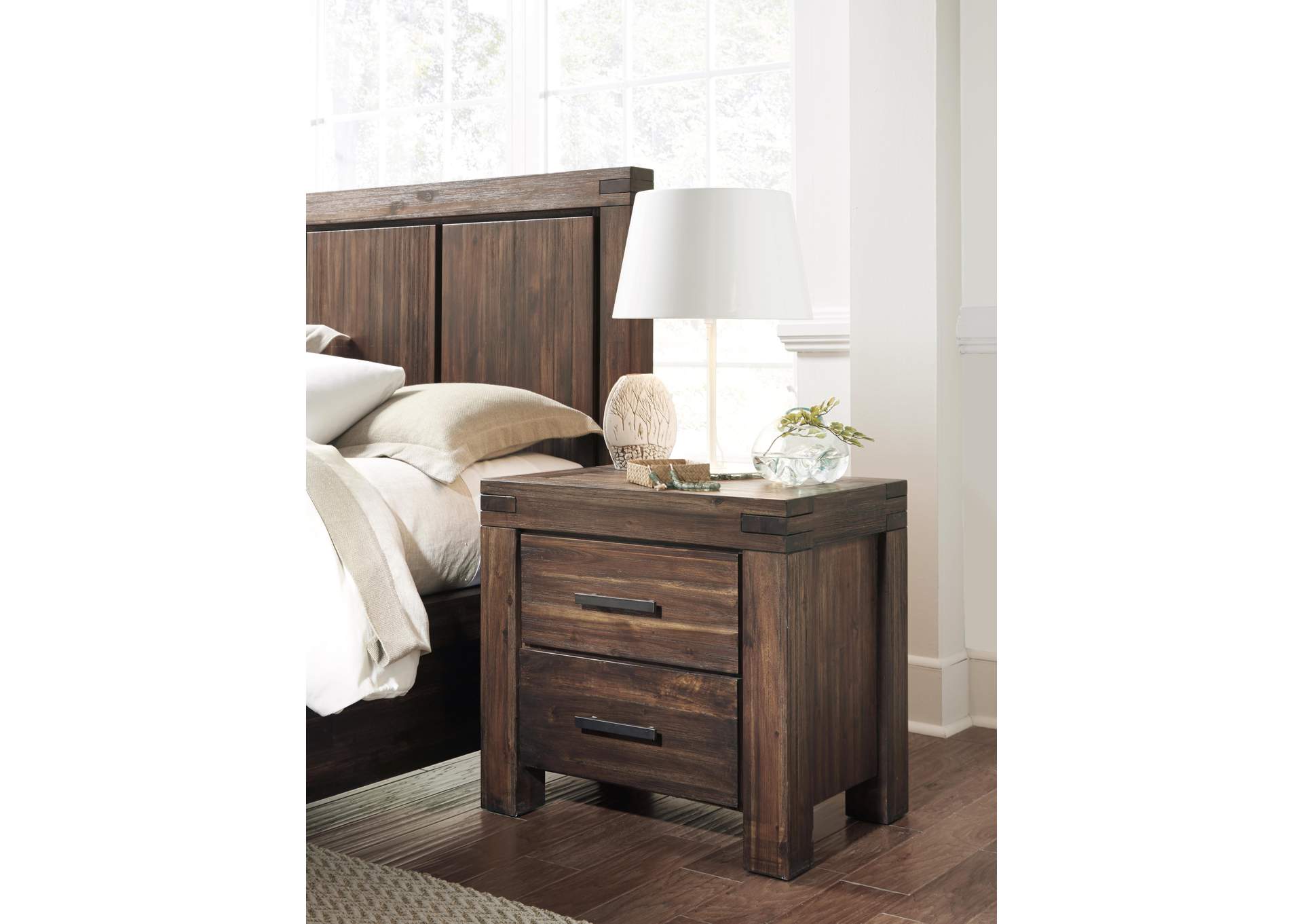 Meadow Two Drawer Solid Wood Nightstand In Brick Brown