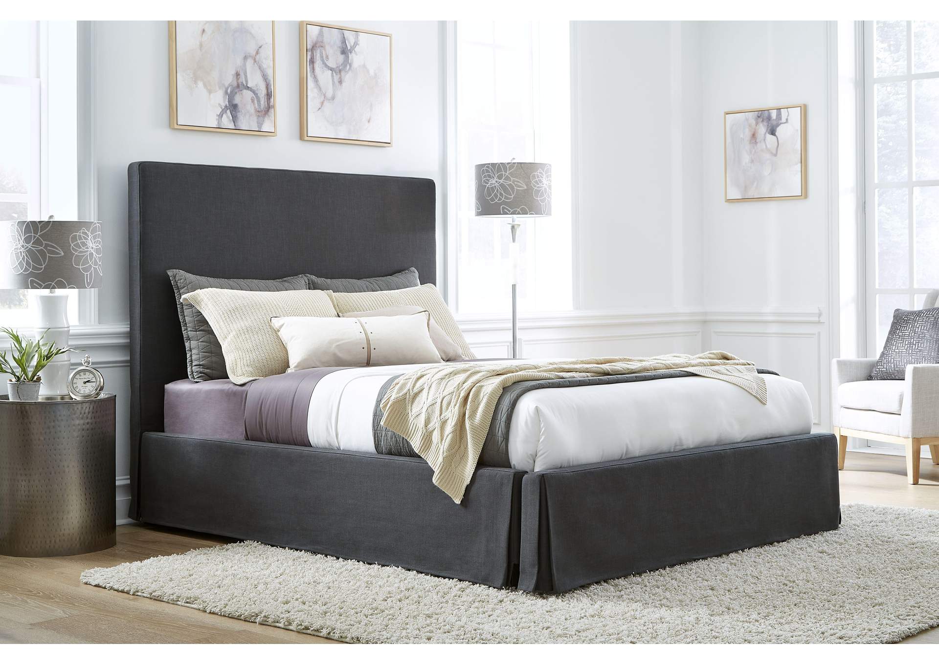 Cheviot Upholsteredskirted Storage Panel Bed In Iron image 3