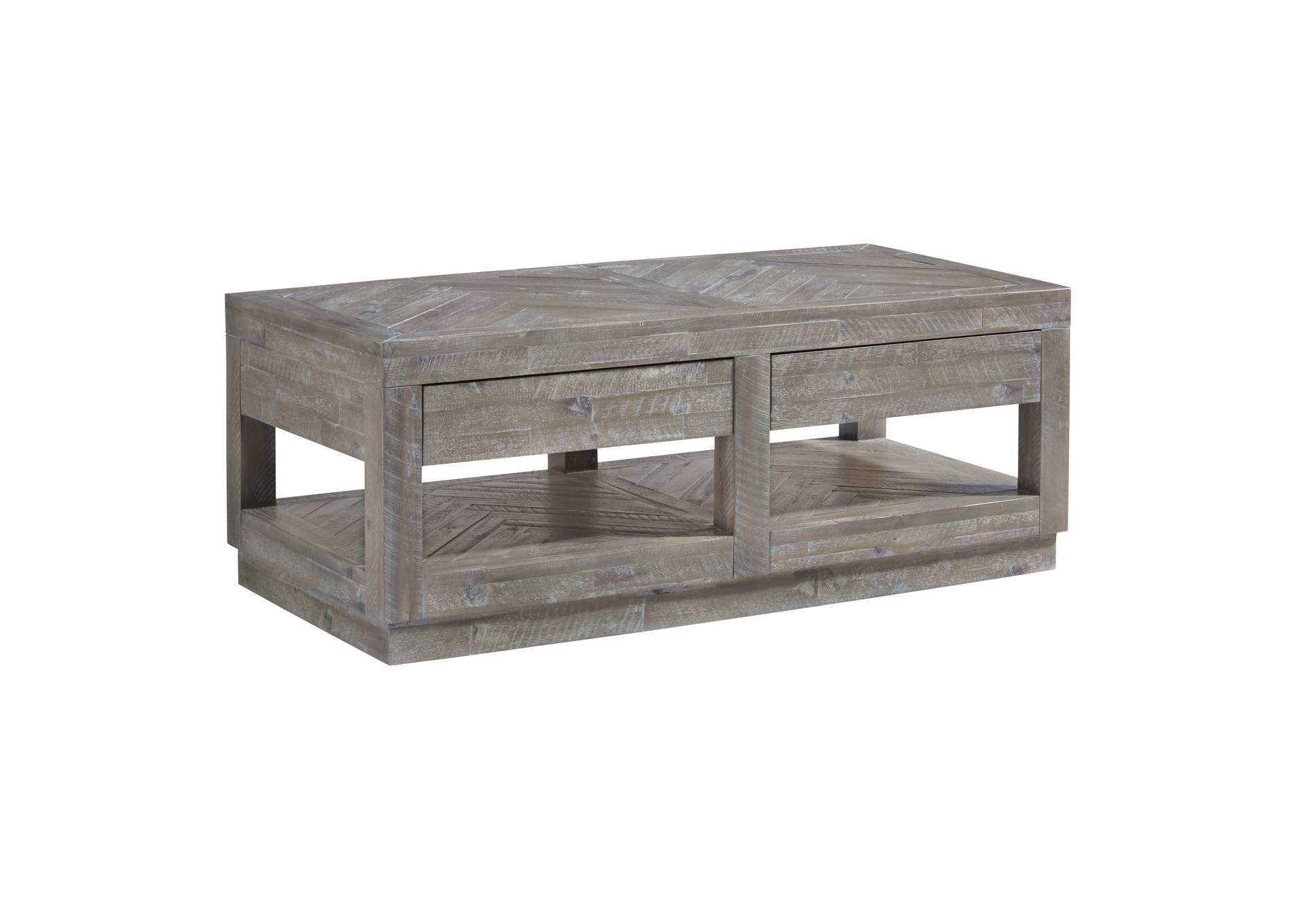 Herringbone Solid Wood Two Drawer Coffee Table In Rustic Latte image 4