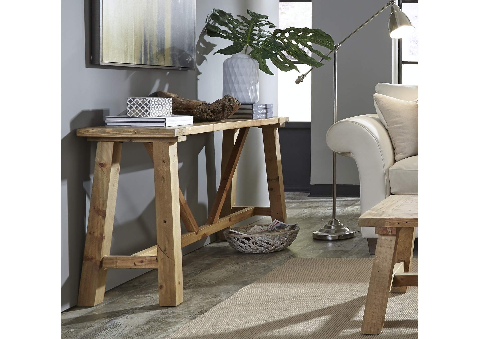 Harby Reclaimed Wood Console Table In Rustic Tawny image 1