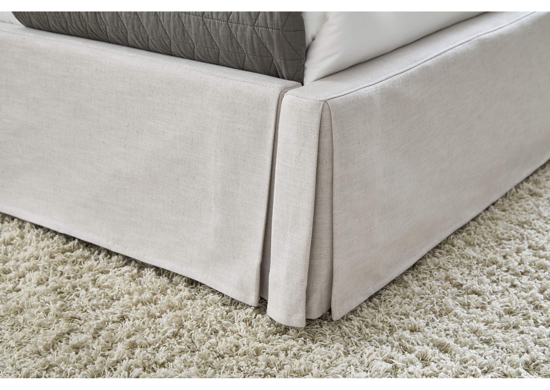 Hera Upholstered Skirted Panel Bed In Oatmeal image 4
