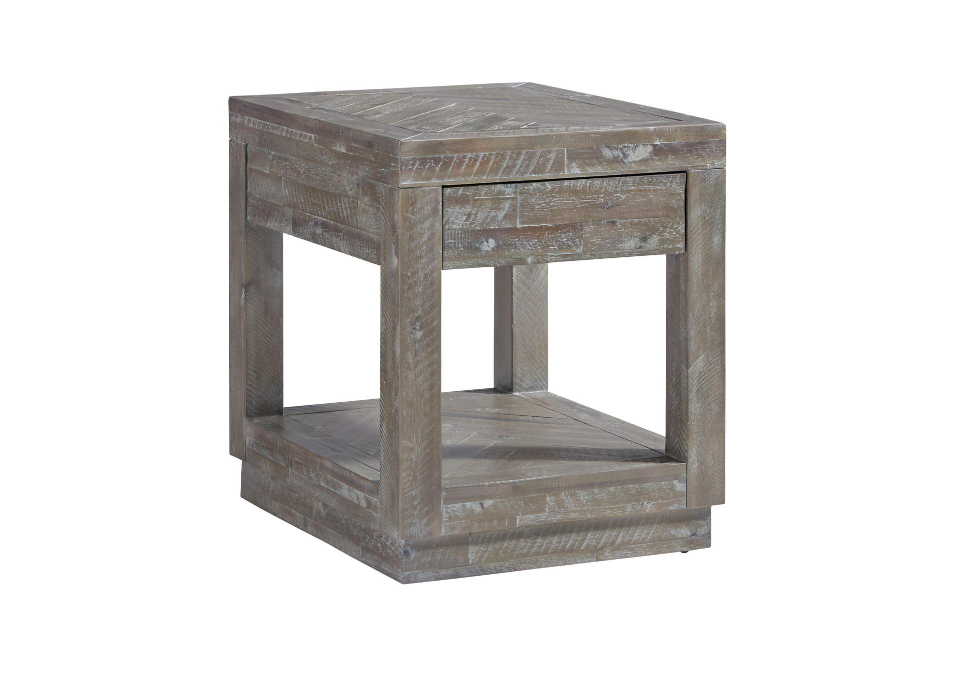 Herringbone Solid Wood One Drawer End Table In Rustic Latte image 4