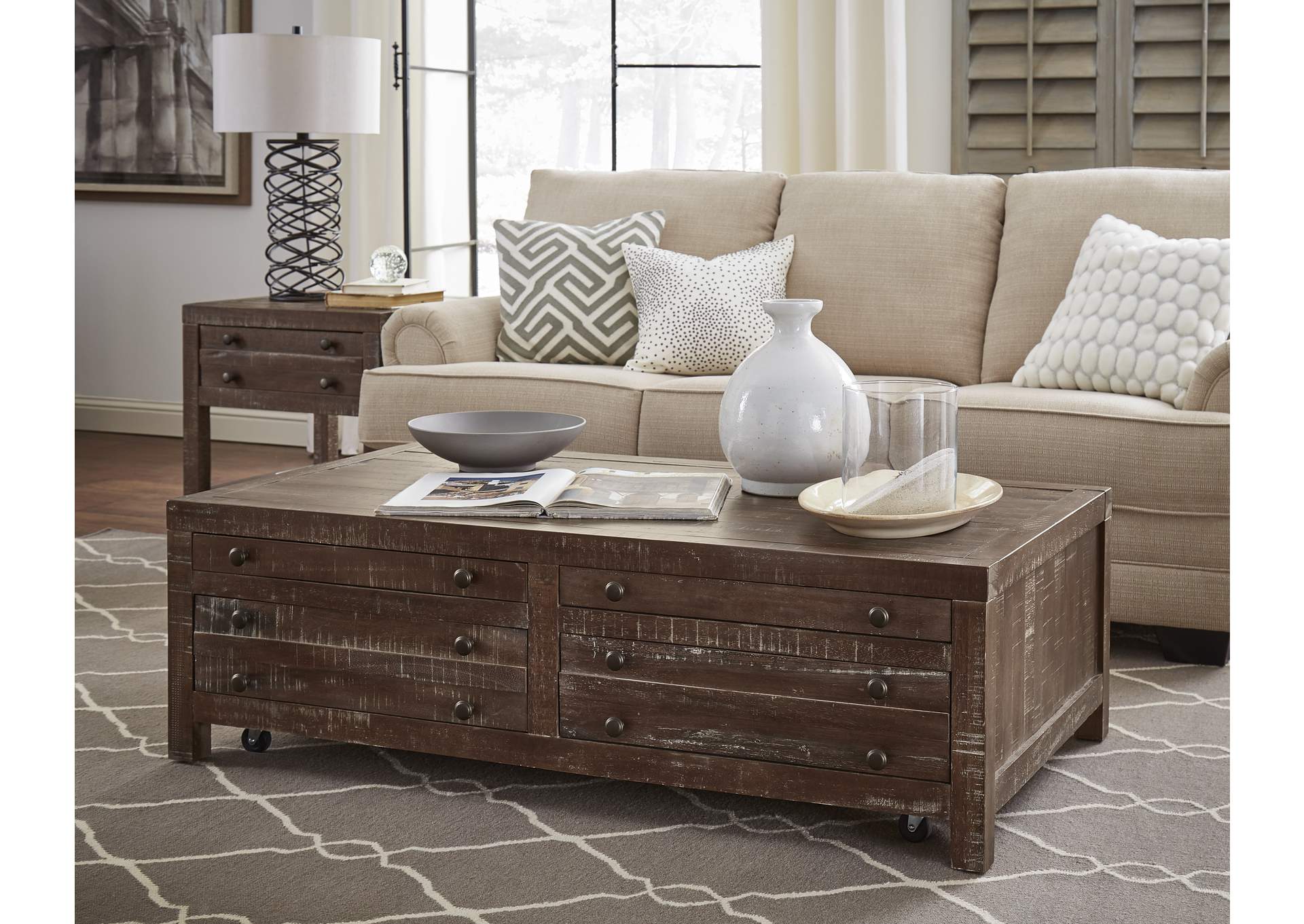 Townsend Solid Wood Castered Coffee Table In Java image 1
