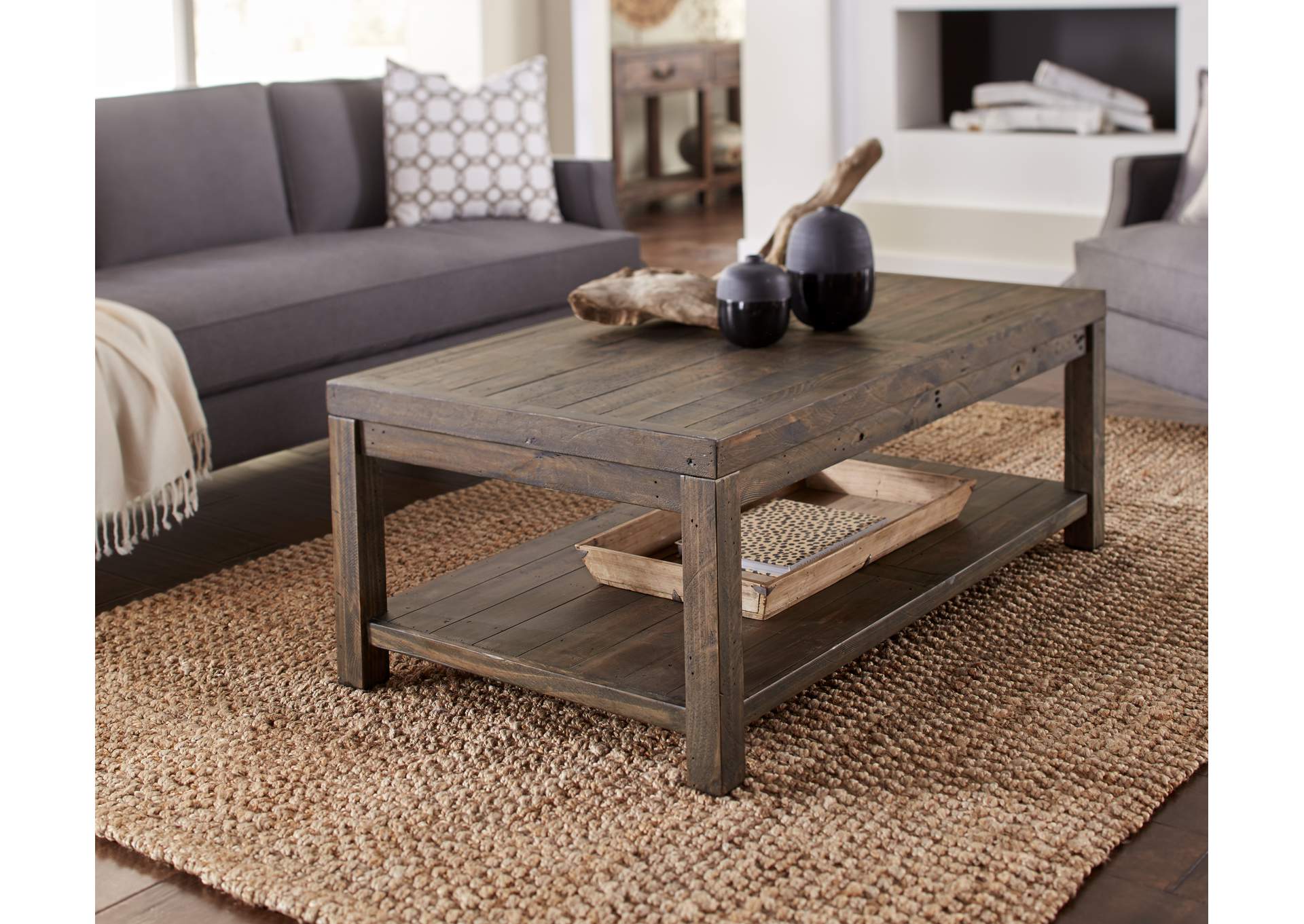 Craster Reclaimed Wood Rectangular Coffee Table In Smoky Taupe image 1