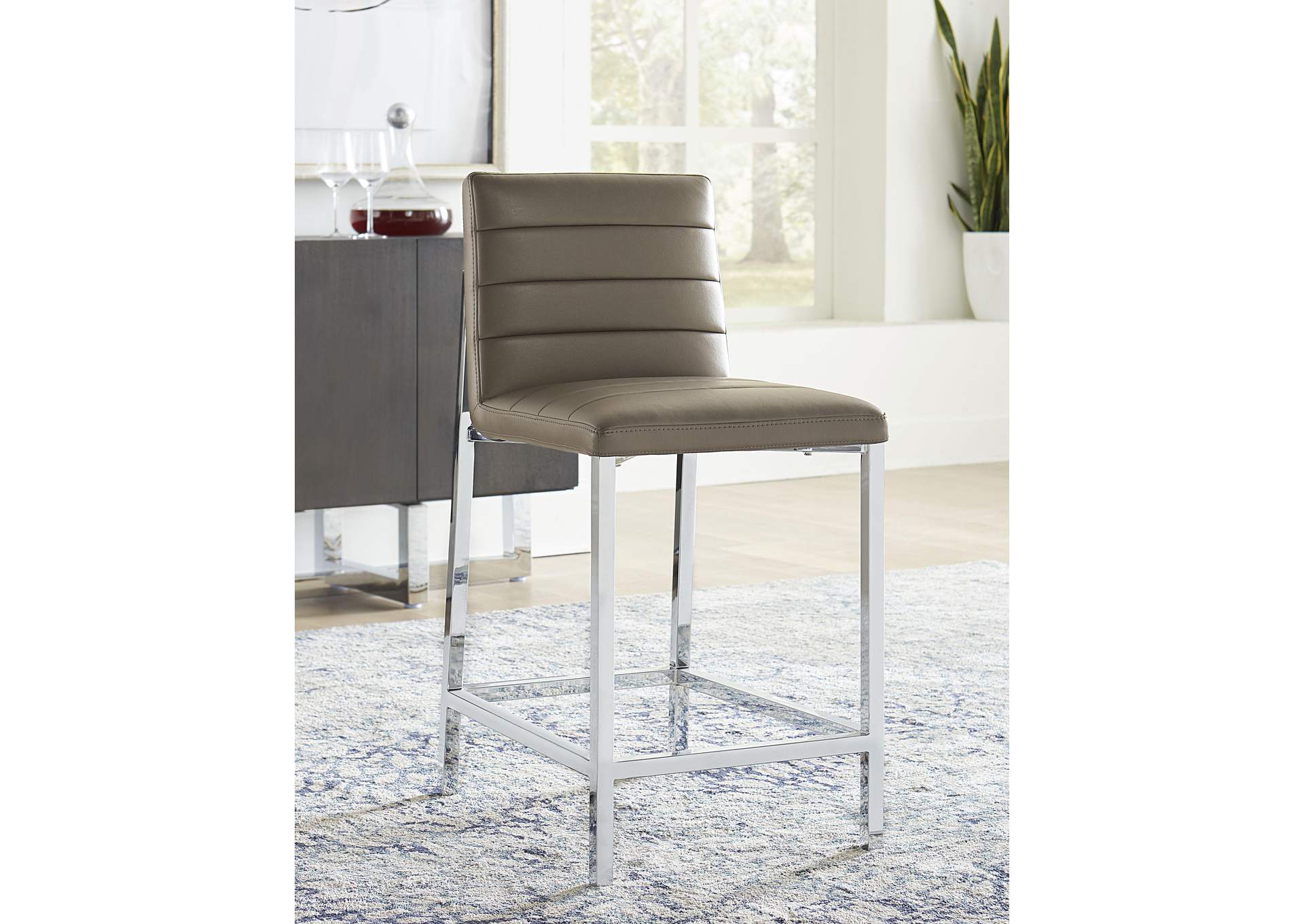 Amalfi Metal Back Counter Stool In Taupe Leather (Set of 2)