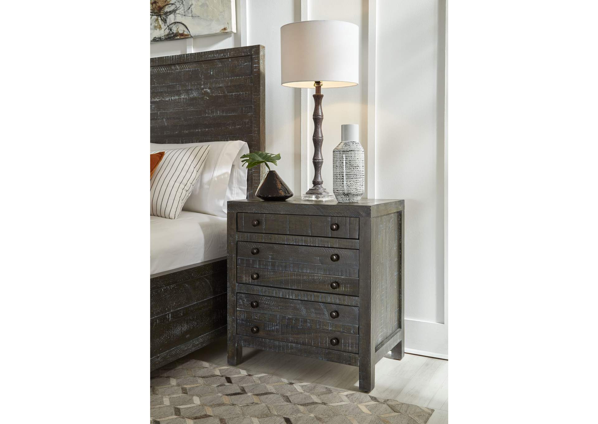 Townsend Solid Wood Three Drawer Nightstand In Gunmetal image 1