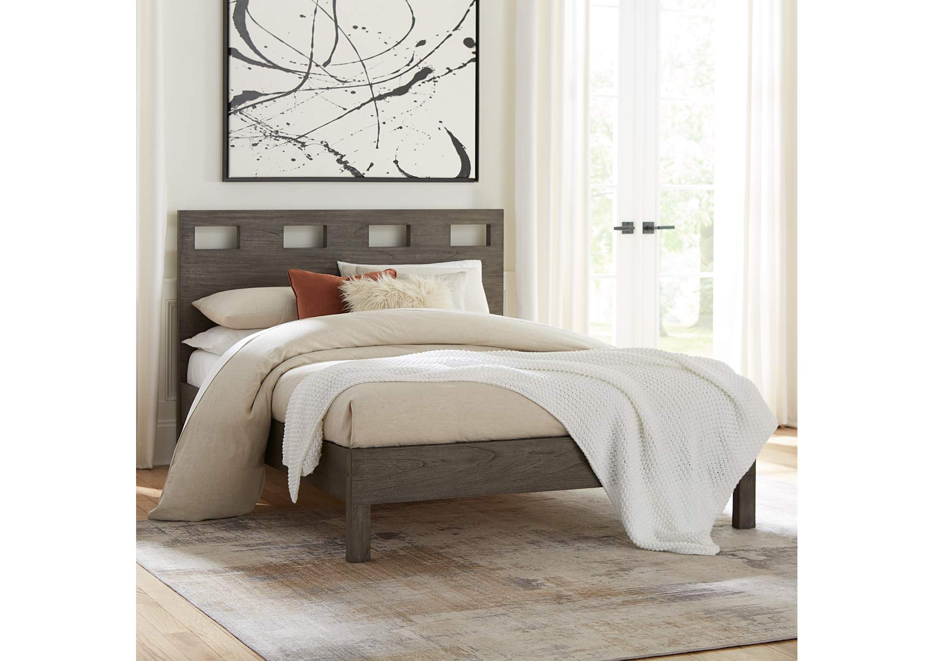 Full Size Riva Wood Bed In Sharkskin