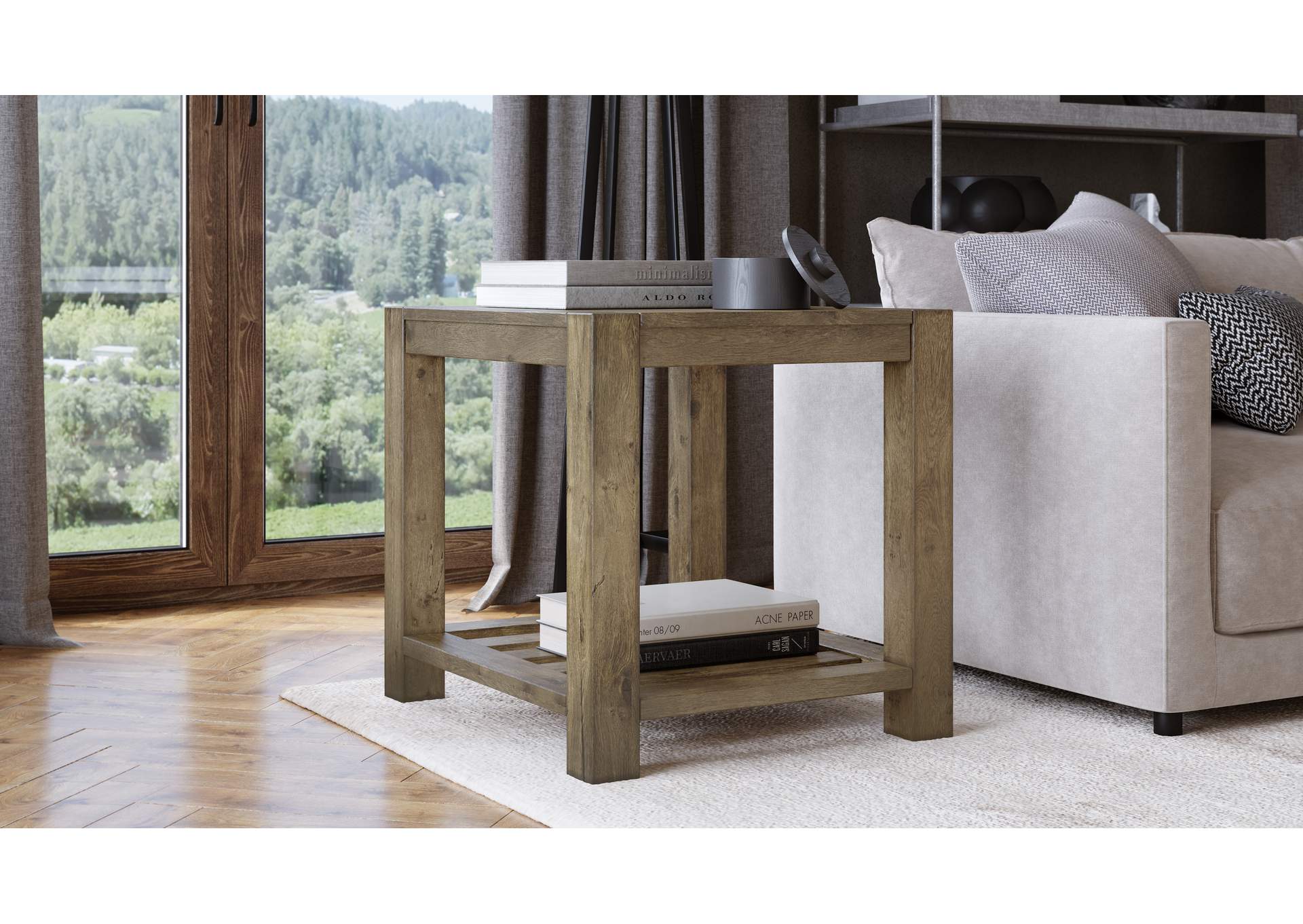 Canyon Solid Wood Rectangular End Table In Washed Grey image 1