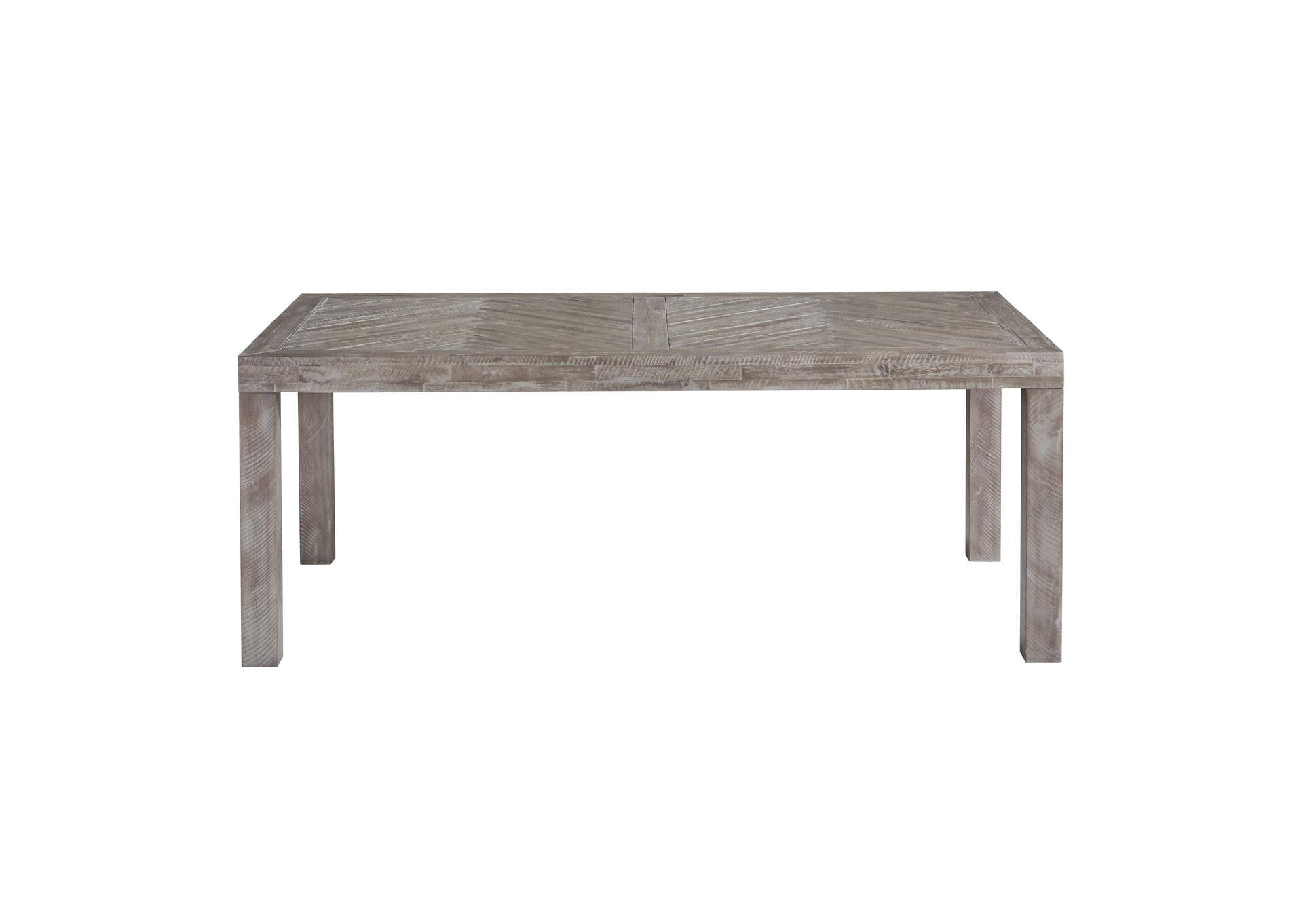 Herringbone Solid Wood Rectangular Dining Table In Rustic Latte image 6