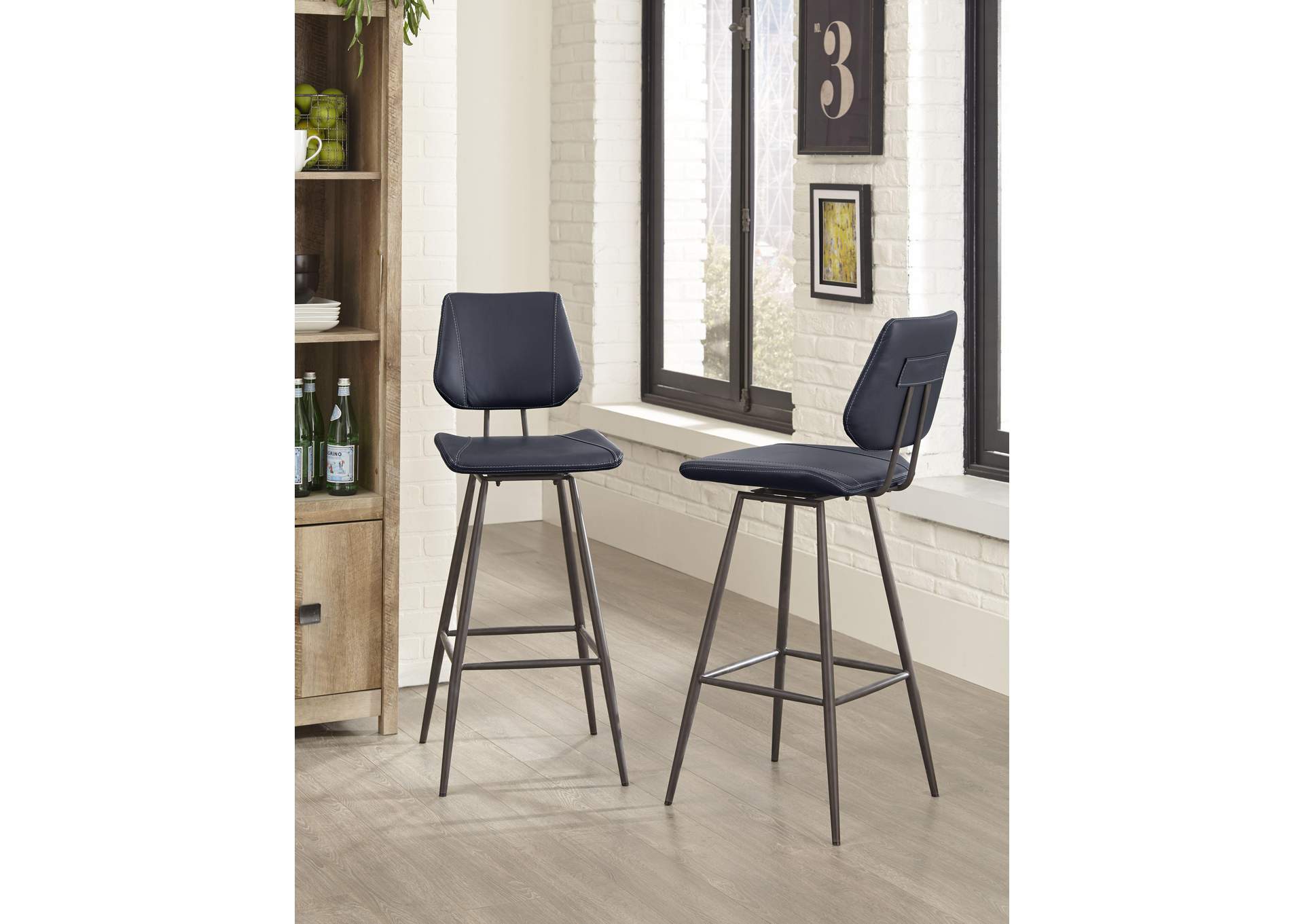 Vinson Modern Swivel Bar Stool In Cobalt (Set of 2)