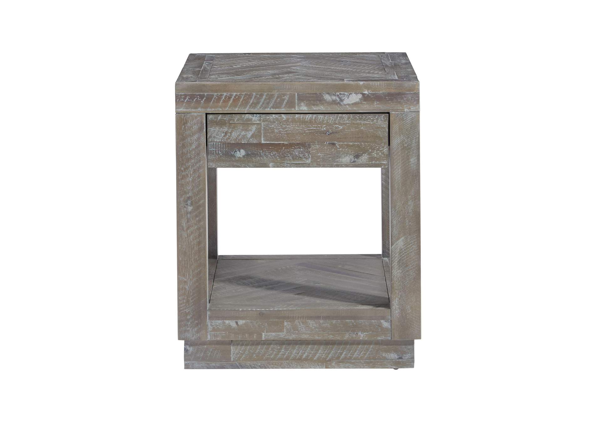 Herringbone Solid Wood One Drawer End Table In Rustic Latte image 5