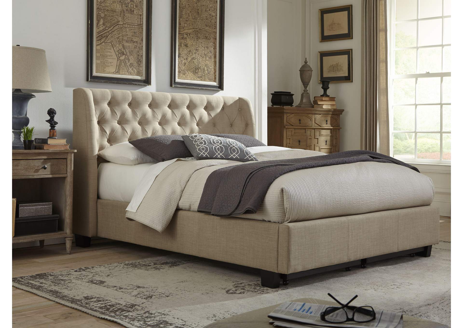 Levi Tufted Footboard Storage Bed In Toast Linen image 1