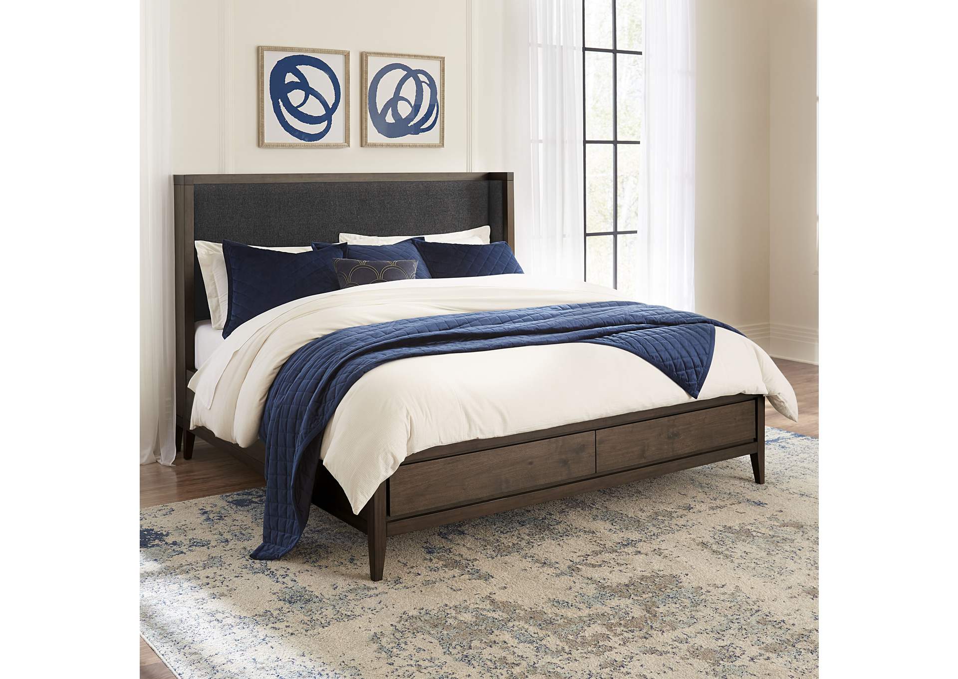 Boracay Upholstered Wingback Storage Bed In Wild Oats Brown image 1