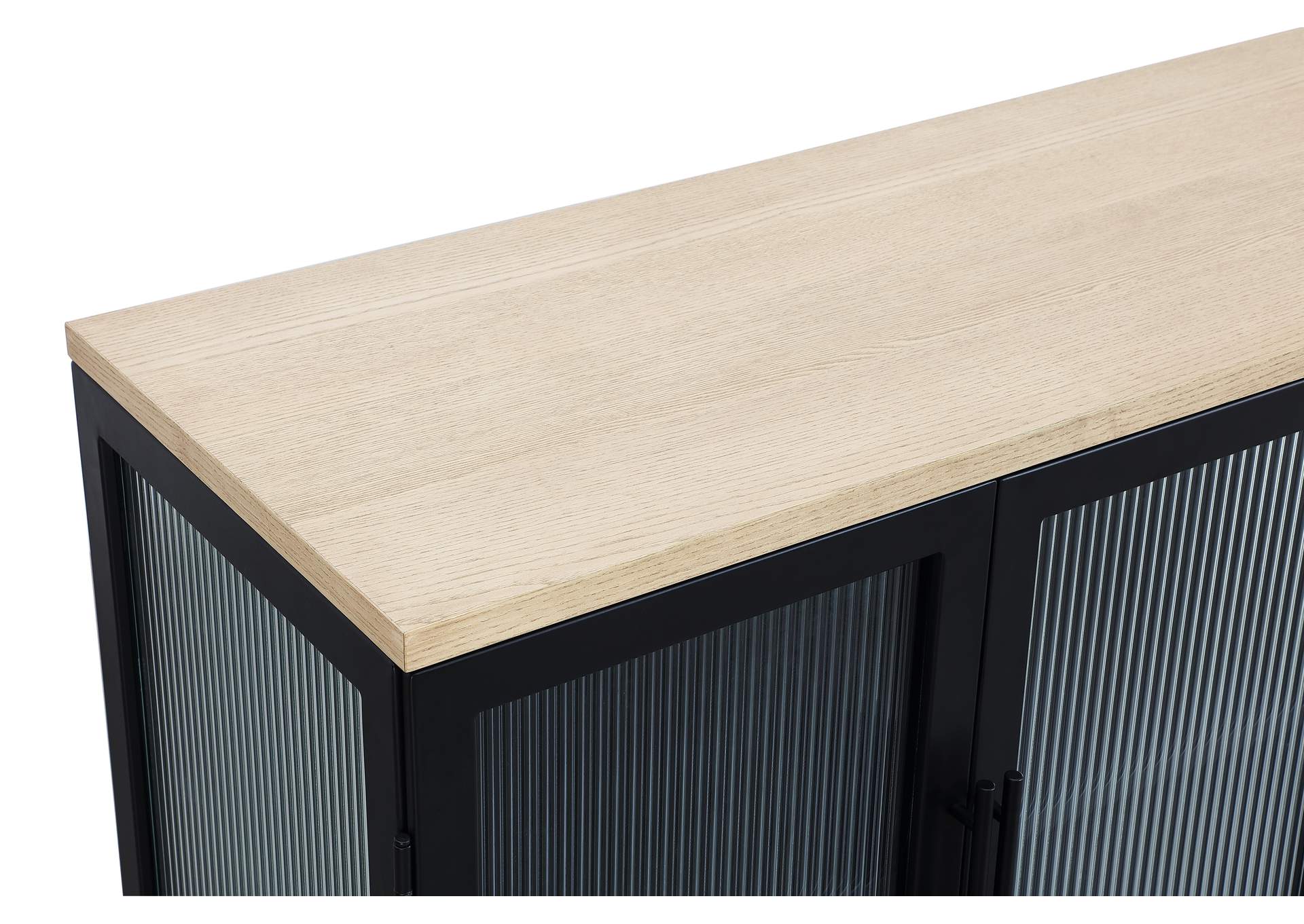 Aere Four Door Ribbed Glass, Metal And Wood Sideboard In Natural Ash And Black