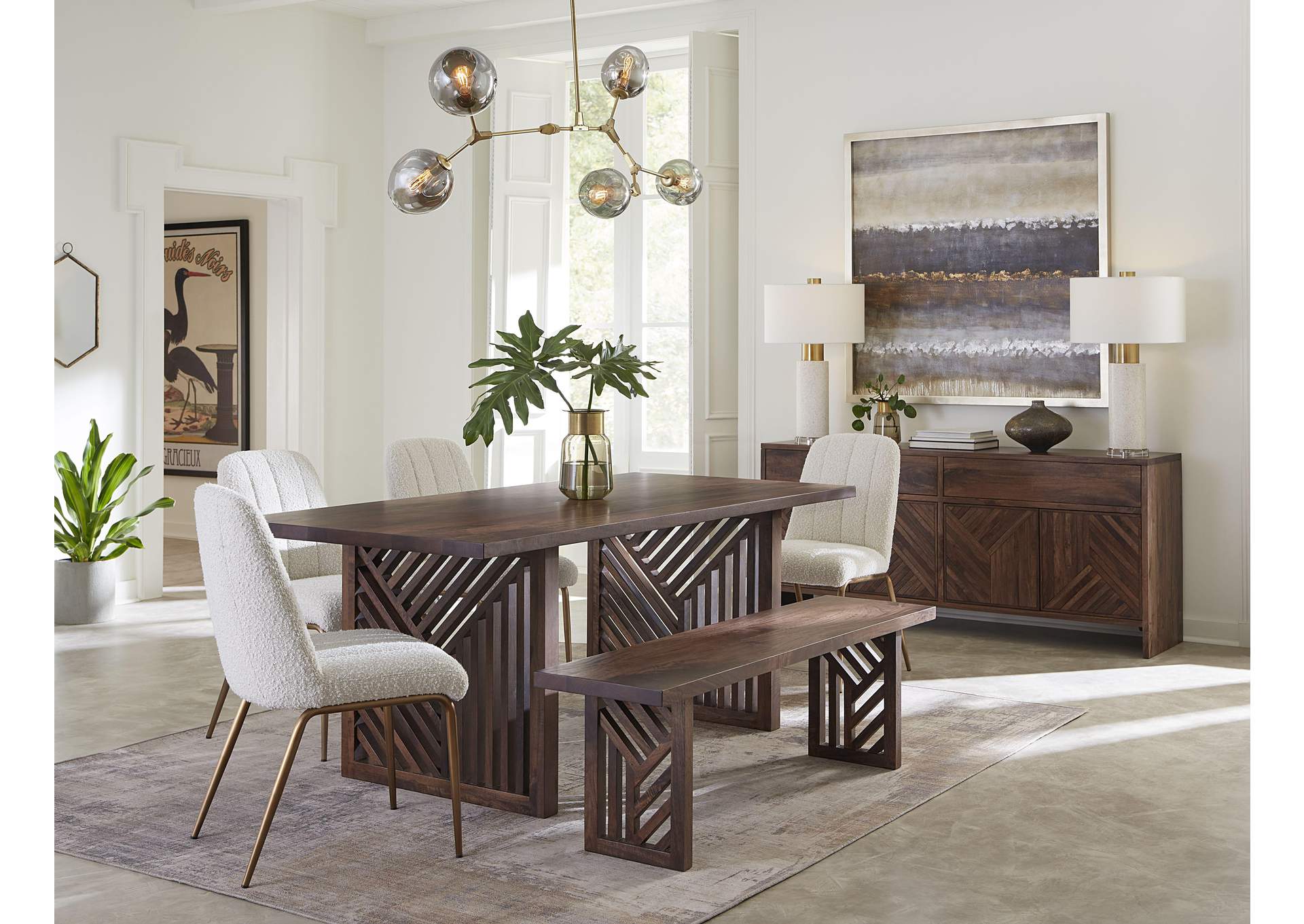 Fevano Solid Wood Rectangular Dining Table In Smoked Brown