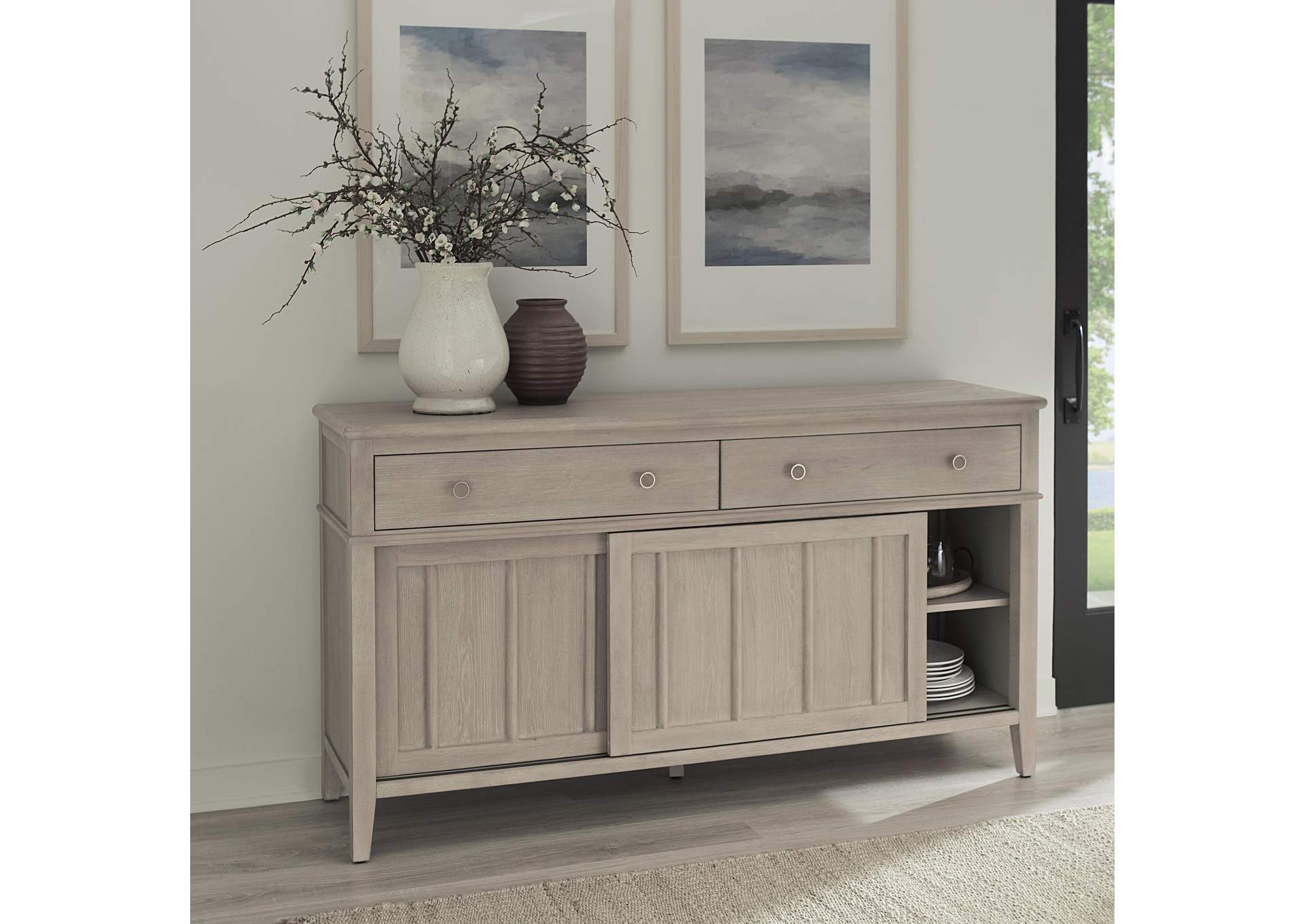 Camden Two Drawer Two Door Oak Wood Sideboard In Chai