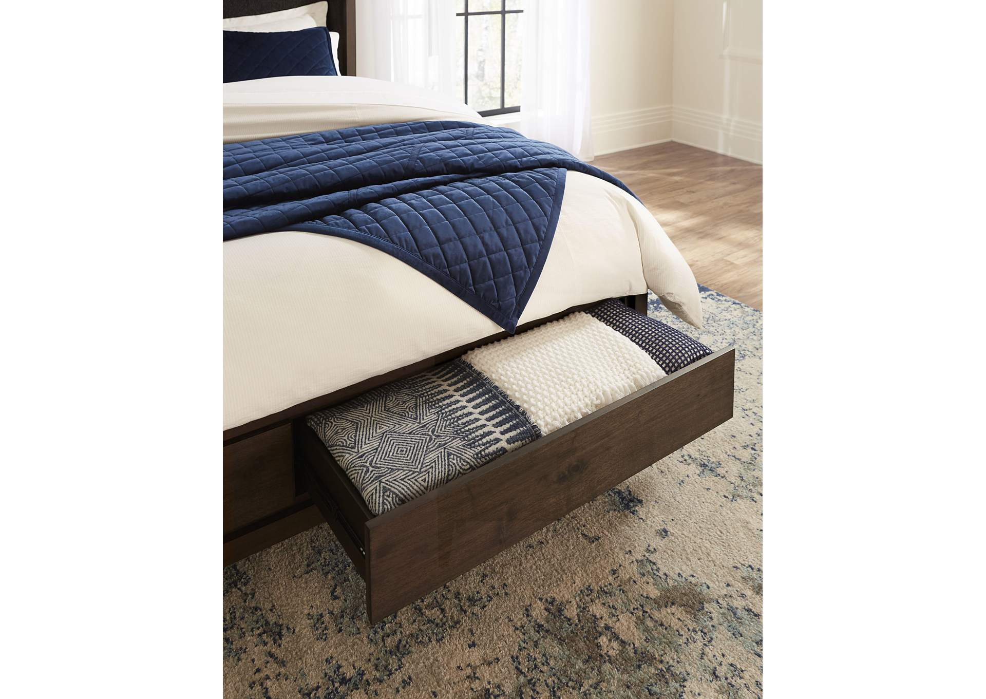Boracay Upholstered Wingback Storage Bed In Wild Oats Brown image 4