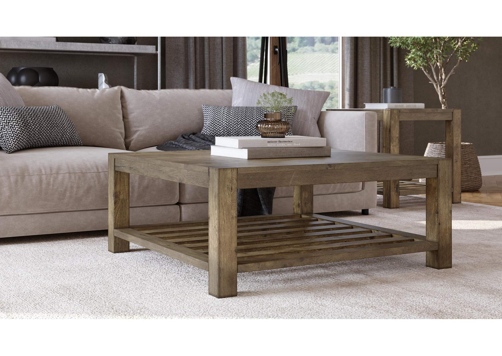 Canyon Solid Wood Square Coffee Table In Washed Grey image 3