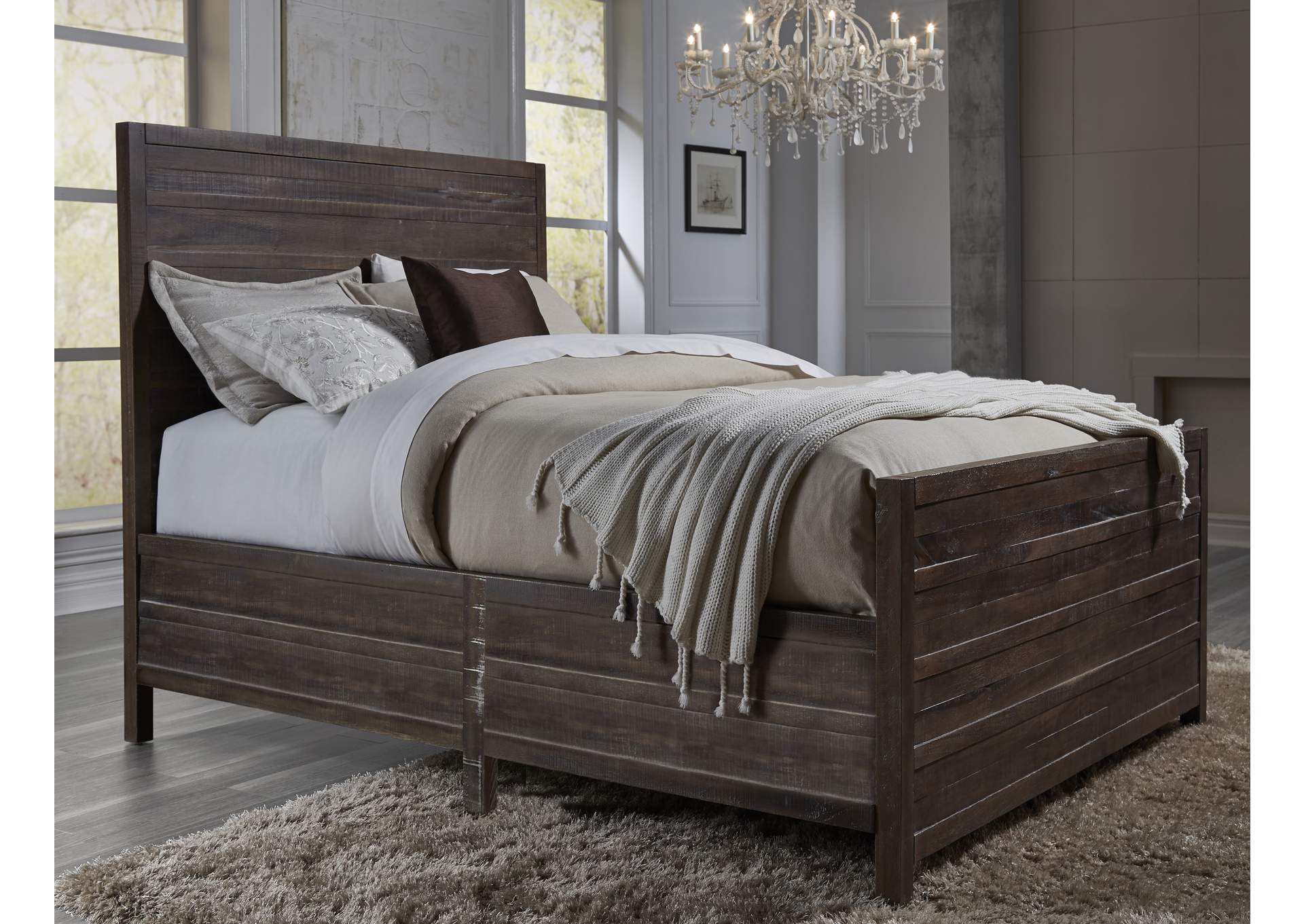 Townsend Solid Wood Panel Bed In Java image 1