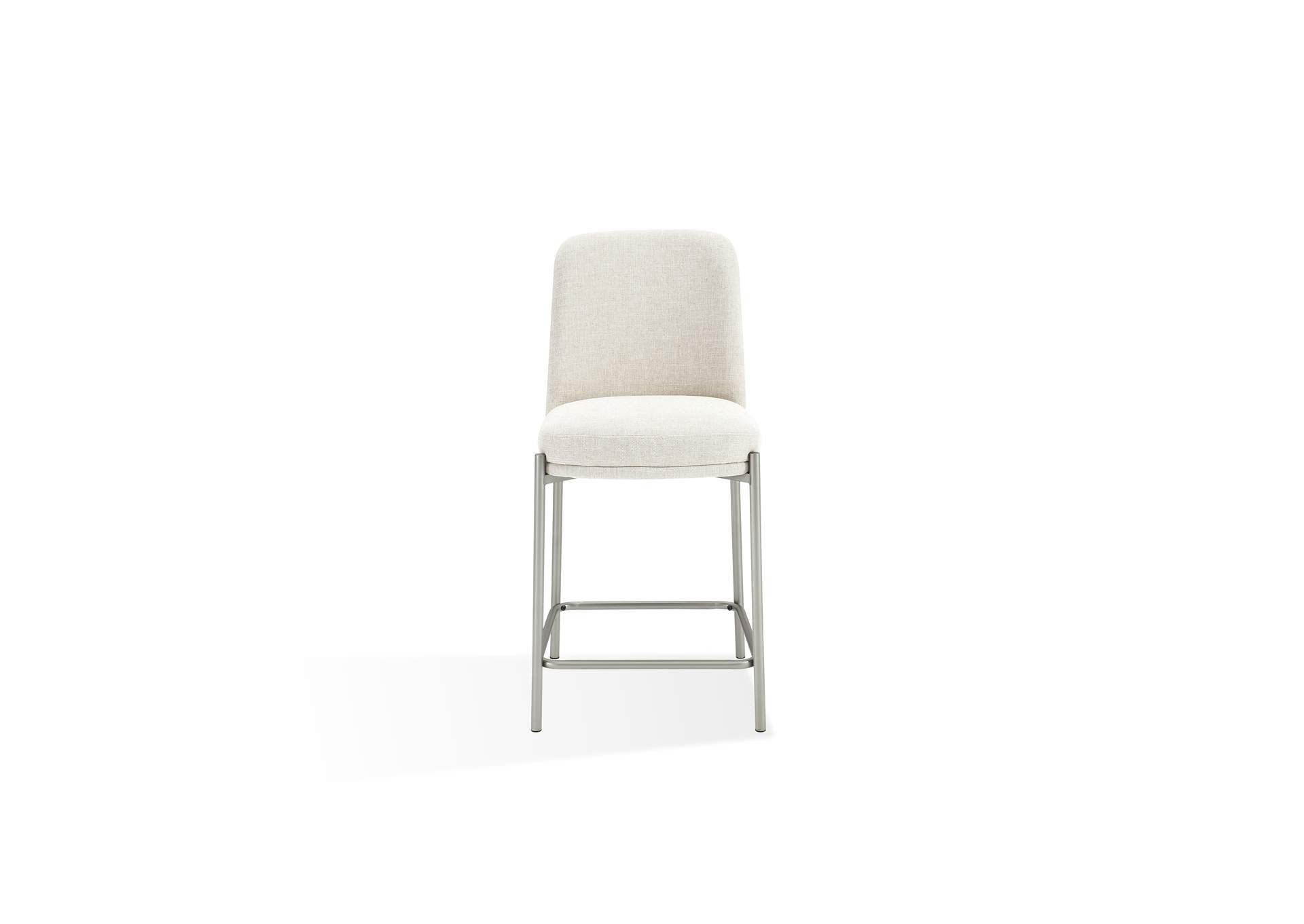 Dion Upholstered Counter Stool In Natural Light Linen And Brushed Nickel Metal (Set of 2)