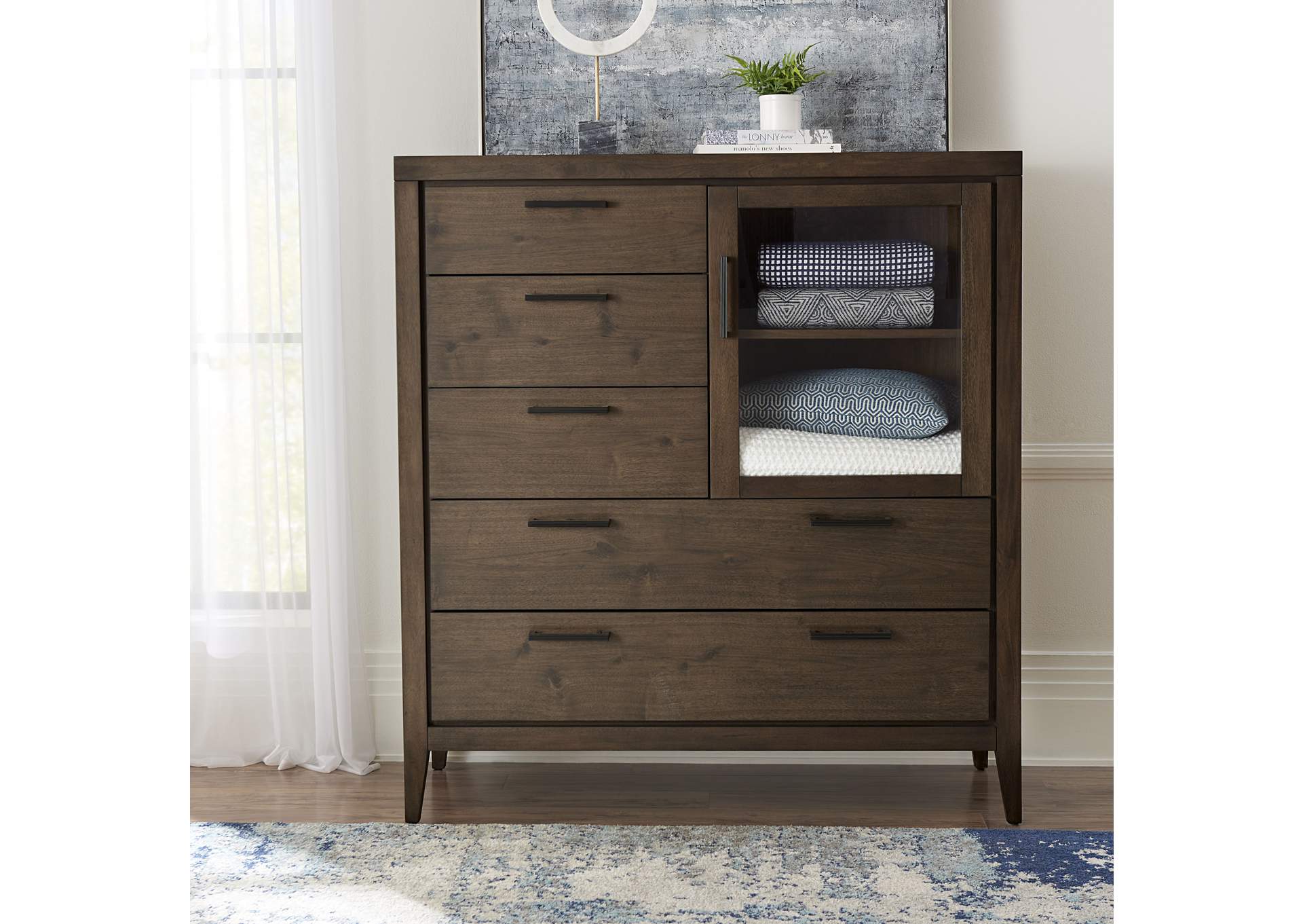 Boracay Five Drawer One Door Walnut Sweater Chest In Wild Oats Brown (2024) image 1