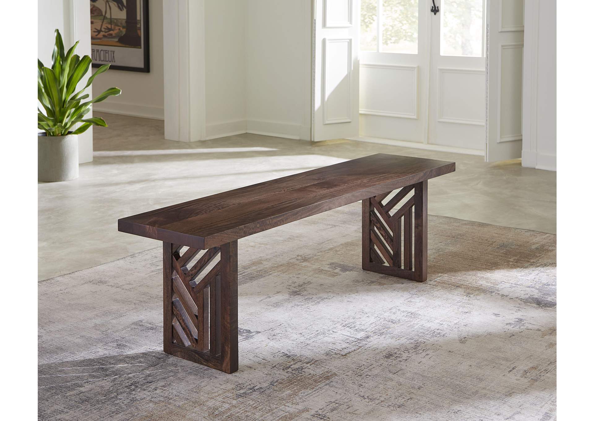 Fevano Solid Wood Dining Bench In Smoked Brown