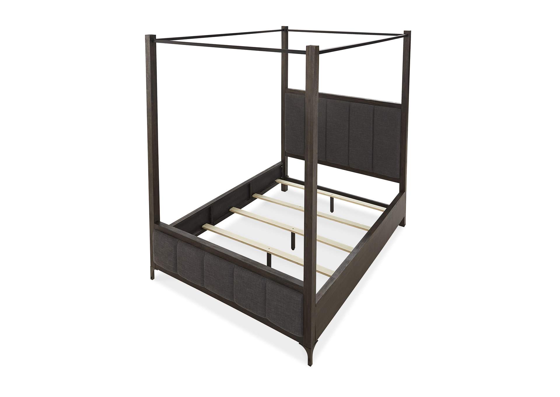 Lucerne Queen Size Upholstered Canopy Bed In Vintage Coffee image 15