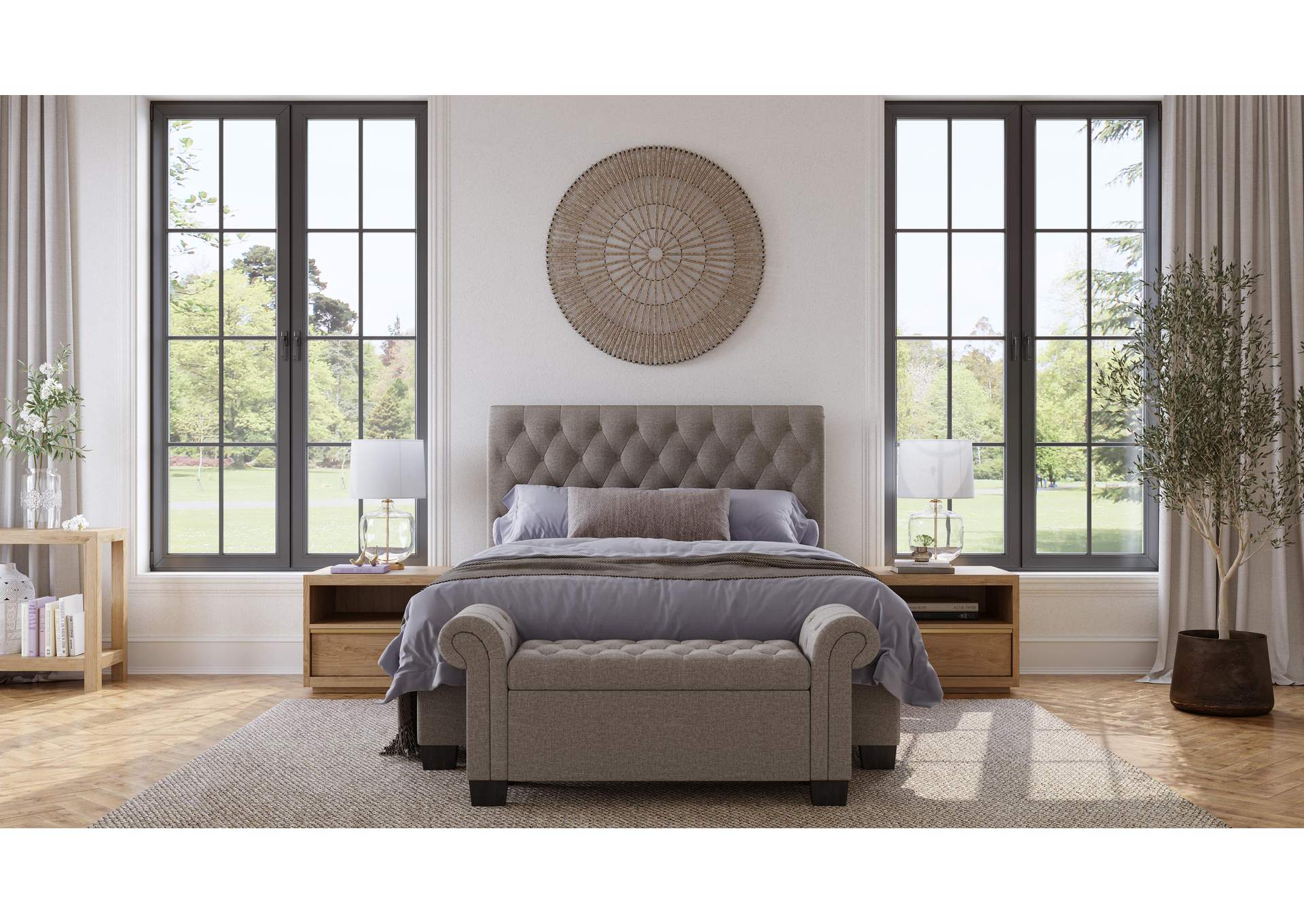 Royal Rolled Arm Storage Bench In Dolphin Linen image 5