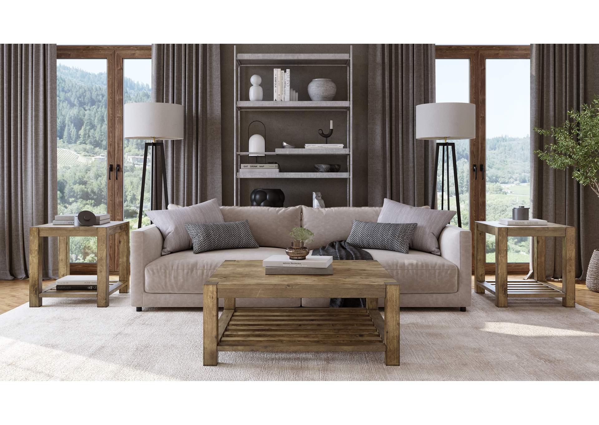 Canyon Solid Wood Square Coffee Table In Washed Grey image 1