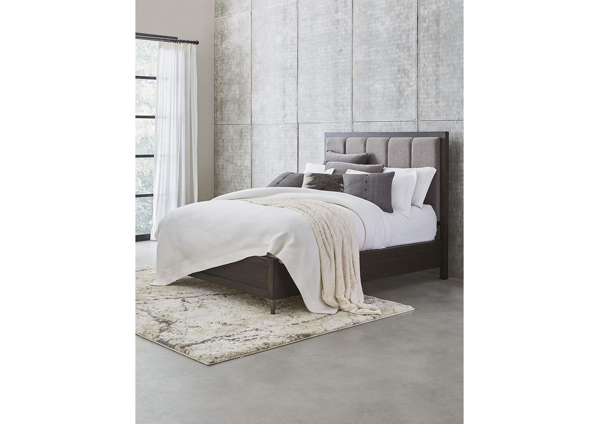 Lucerne King Size Upholstered Panel Bed In Vintage Coffee image 1