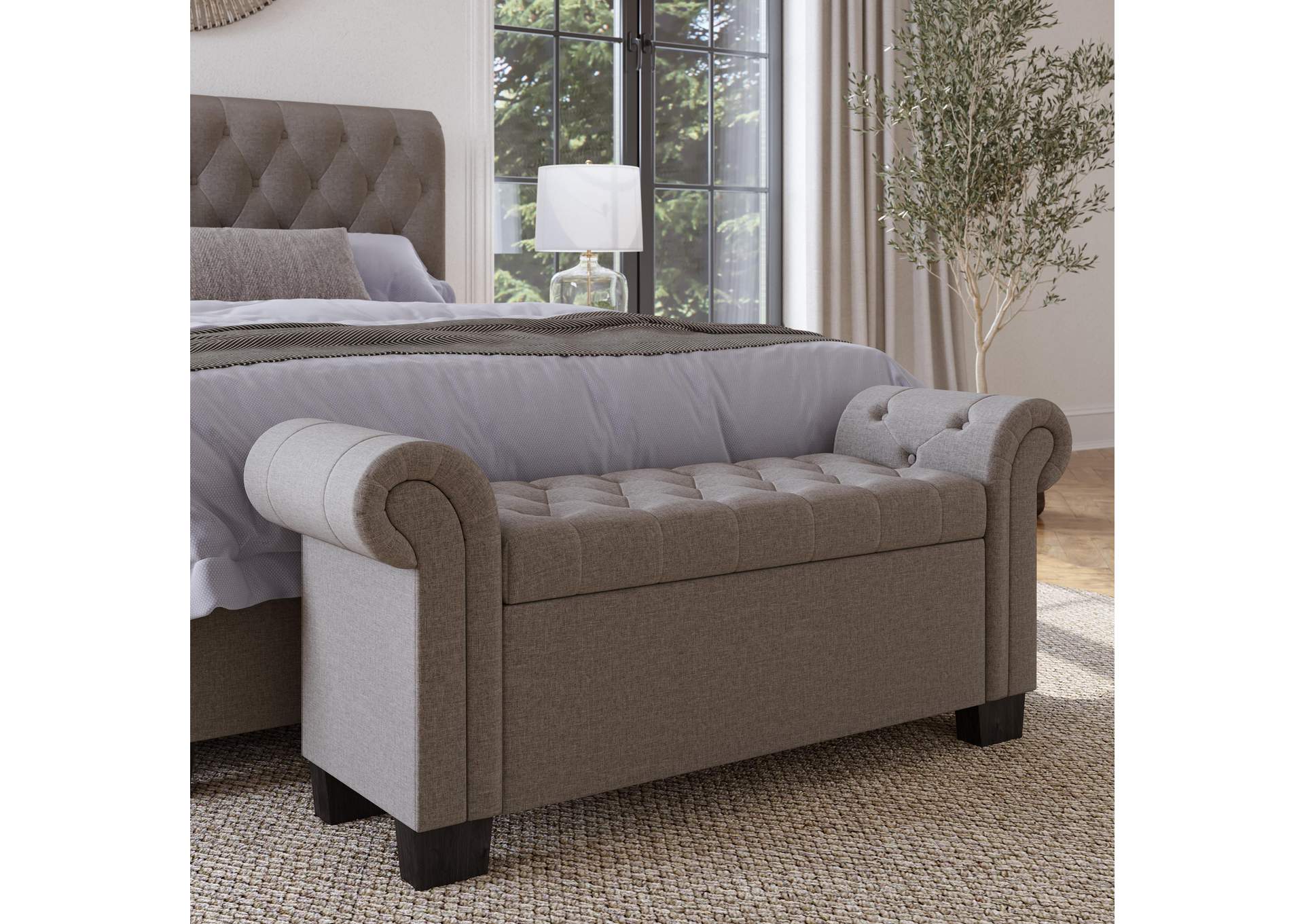 Royal Rolled Arm Storage Bench In Dolphin Linen image 3