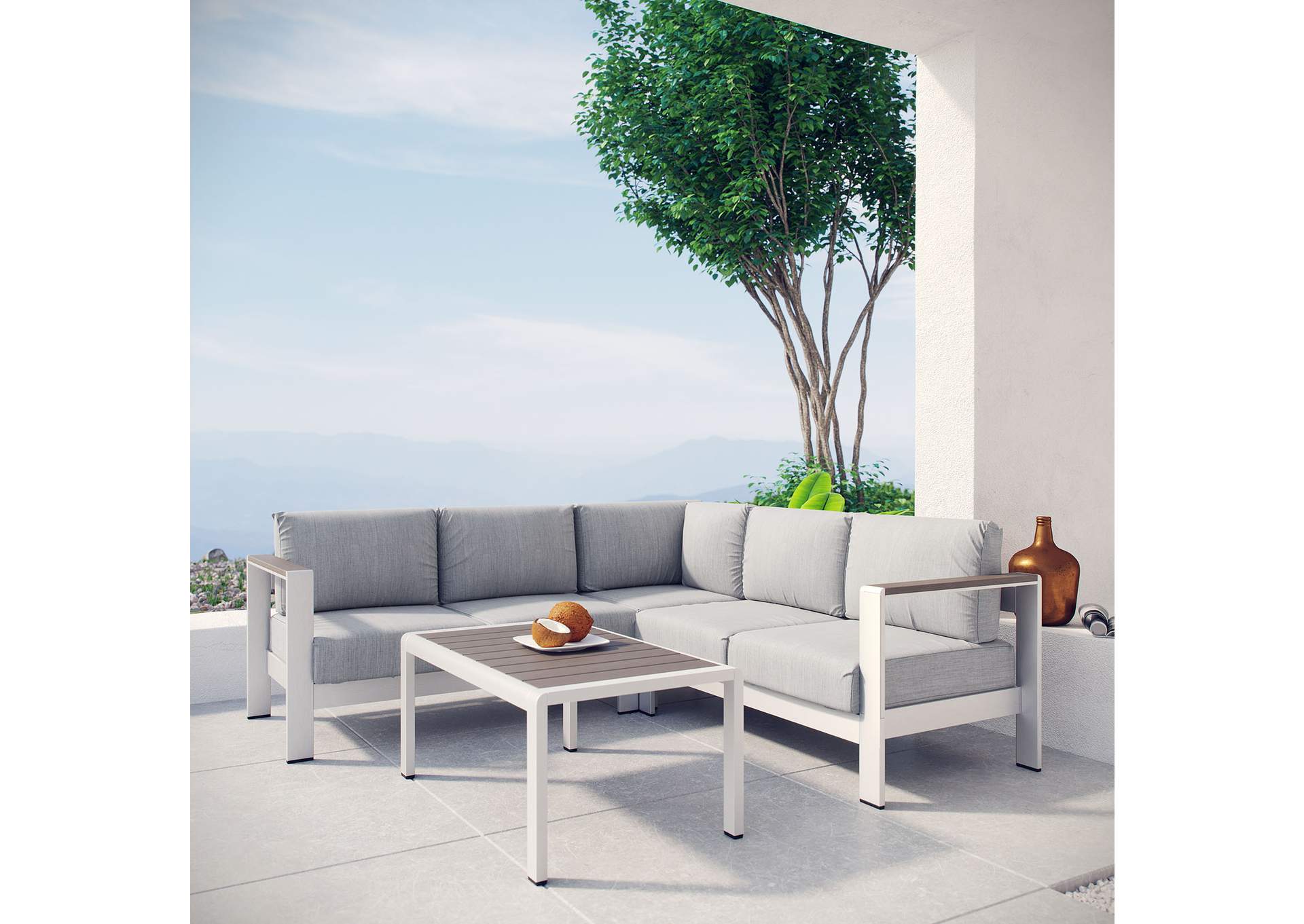 Shore 4 Piece Outdoor Patio Aluminum Sectional Sofa Set