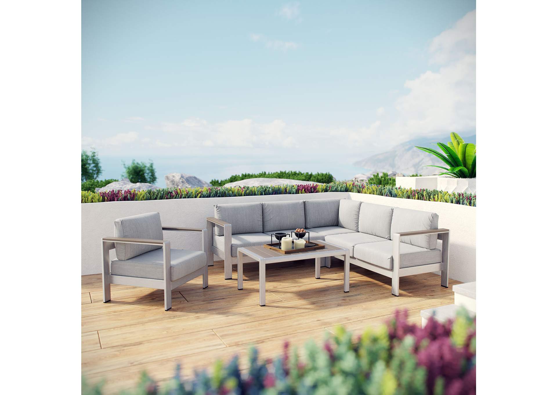 Shore 5 Piece Outdoor Patio Aluminum Sectional Sofa Set