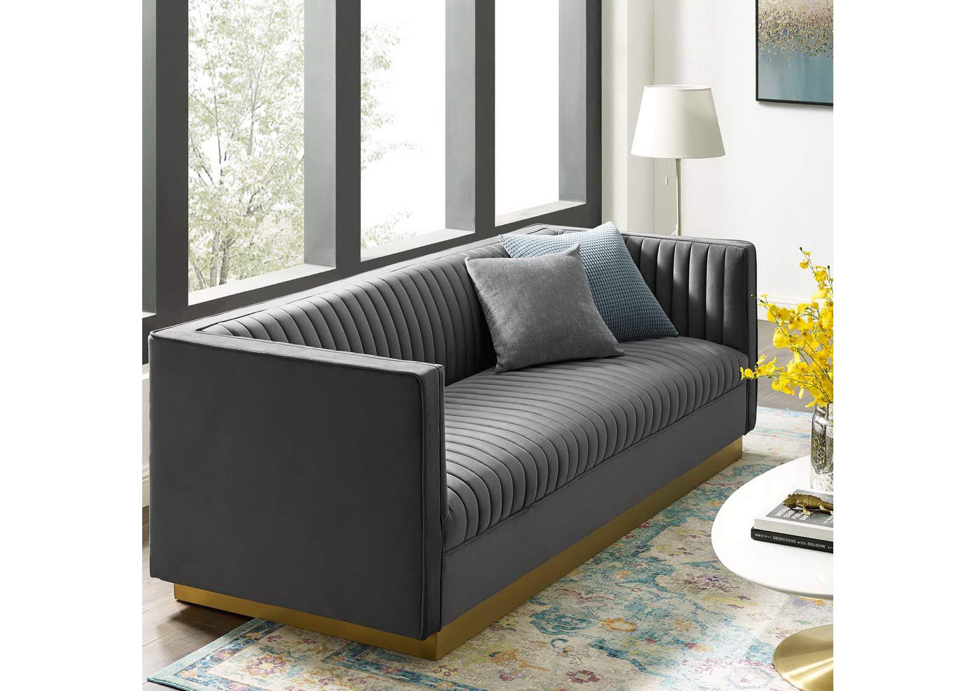Sanguine Vertical Channel Tufted Performance Velvet Sofa image 6