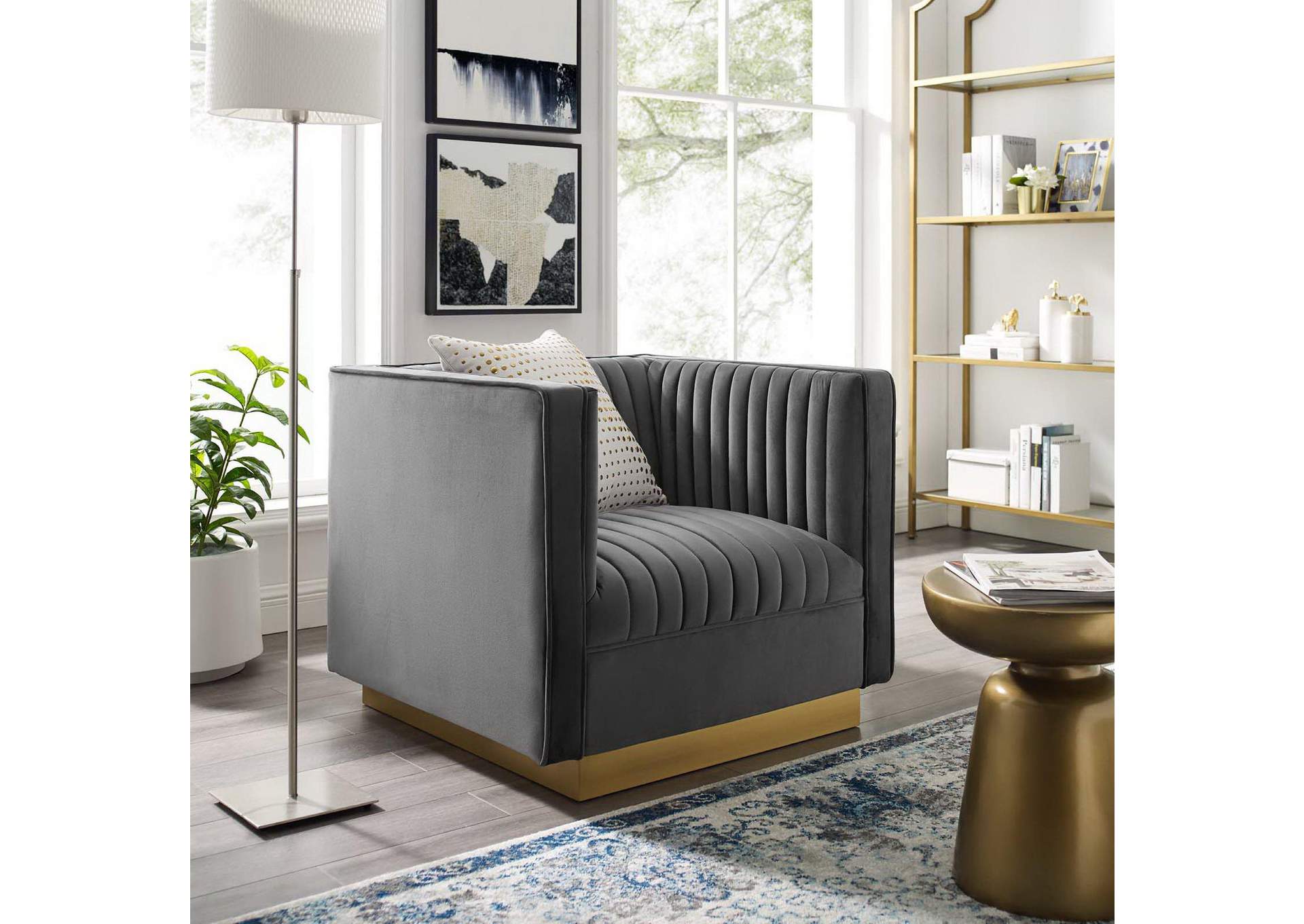 Sanguine Vertical Channel Tufted Accent Performance Velvet Armchair image 6