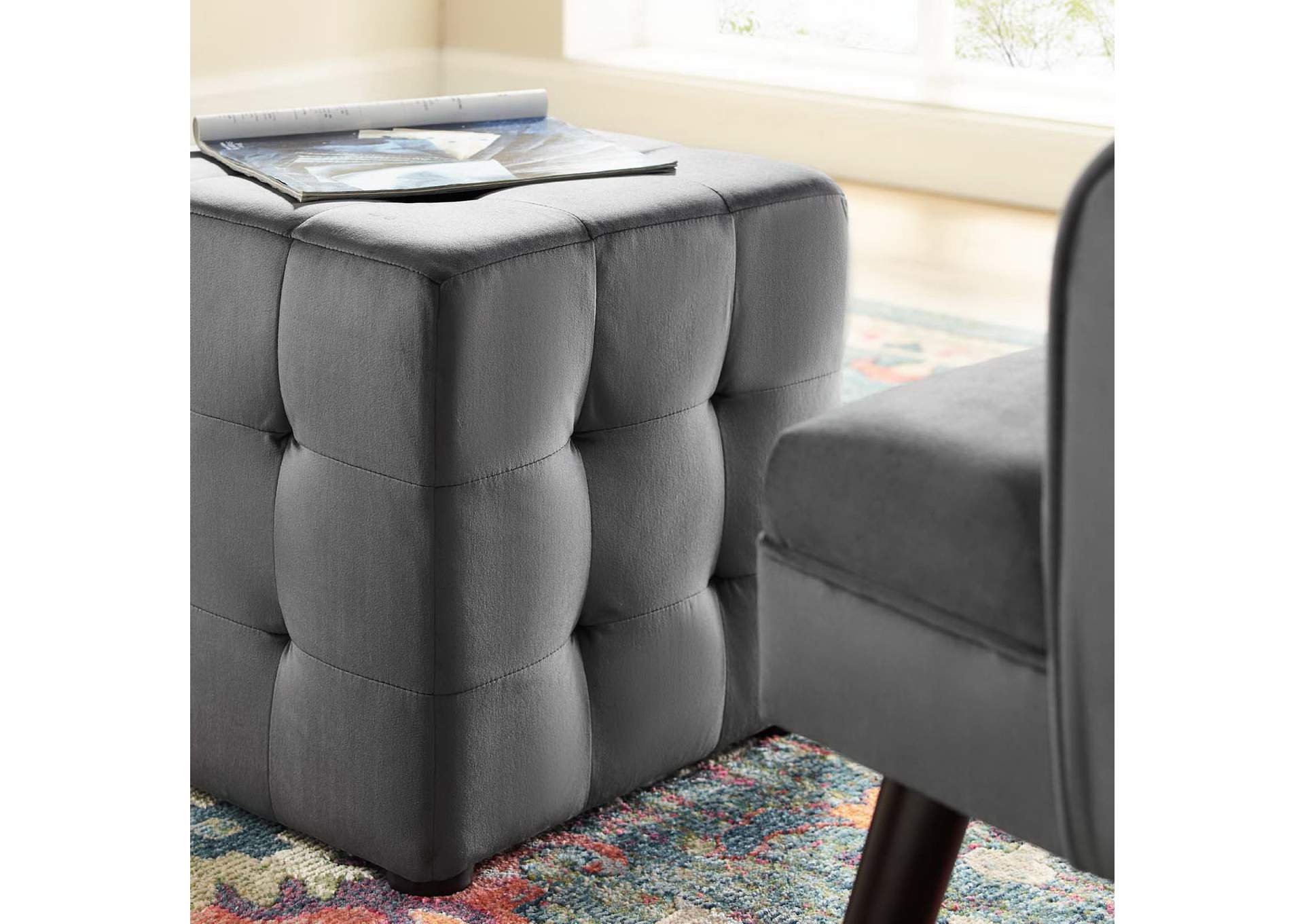 Contour Tufted Cube Performance Velvet Ottoman image 5