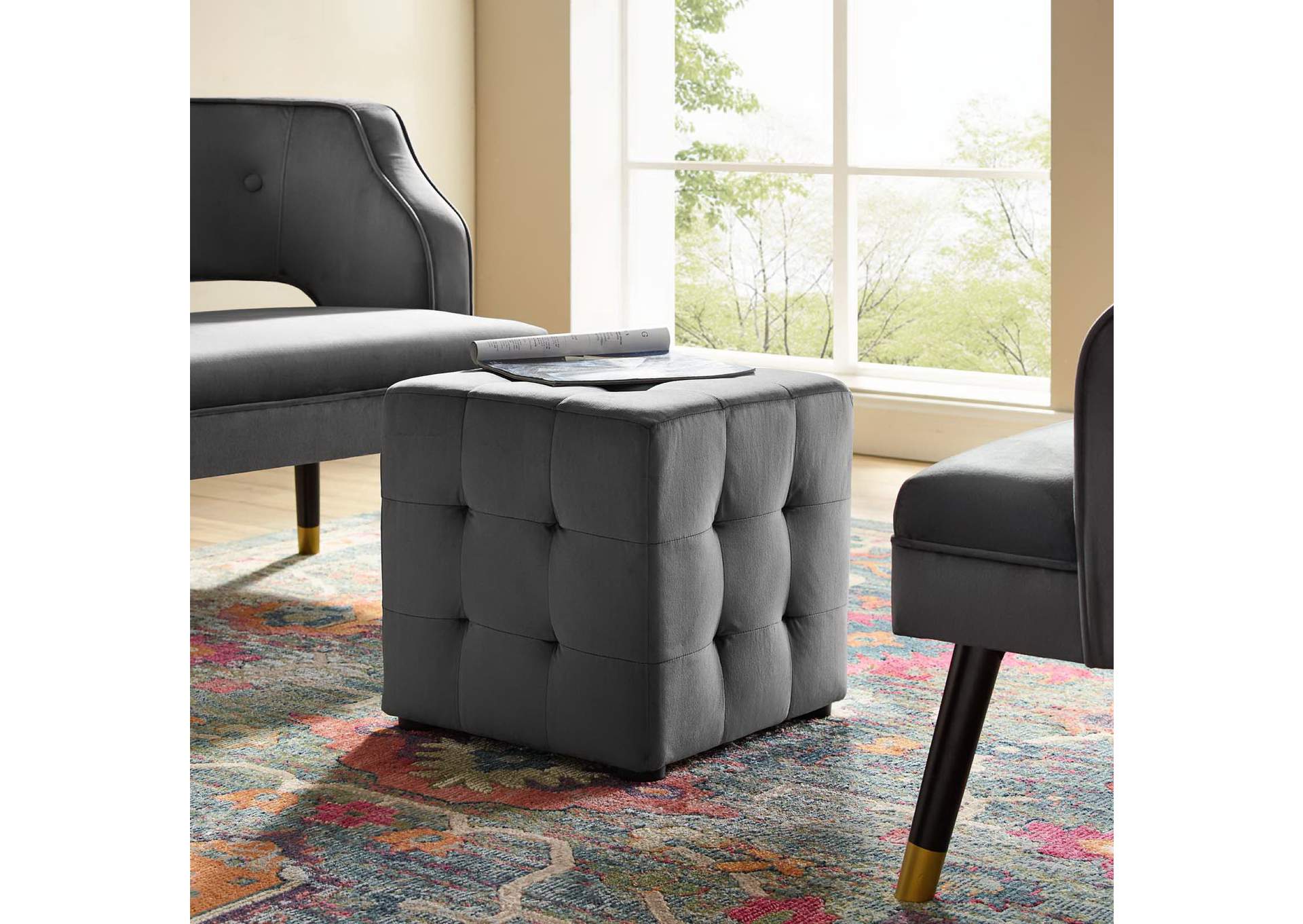 Contour Tufted Cube Performance Velvet Ottoman image 6