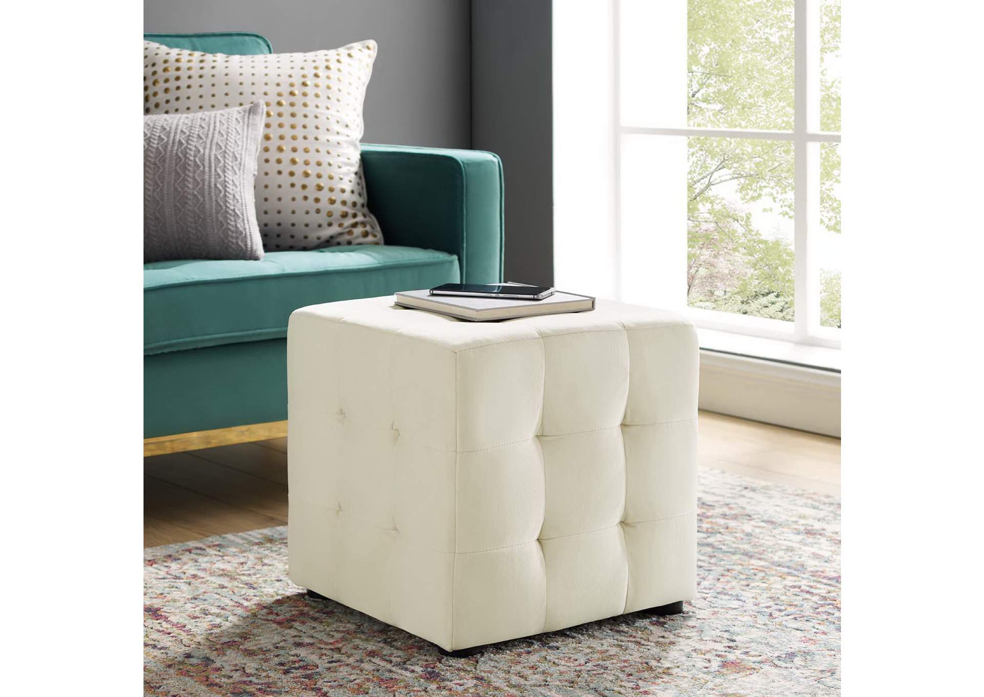 Contour Tufted Cube Performance Velvet Ottoman image 6