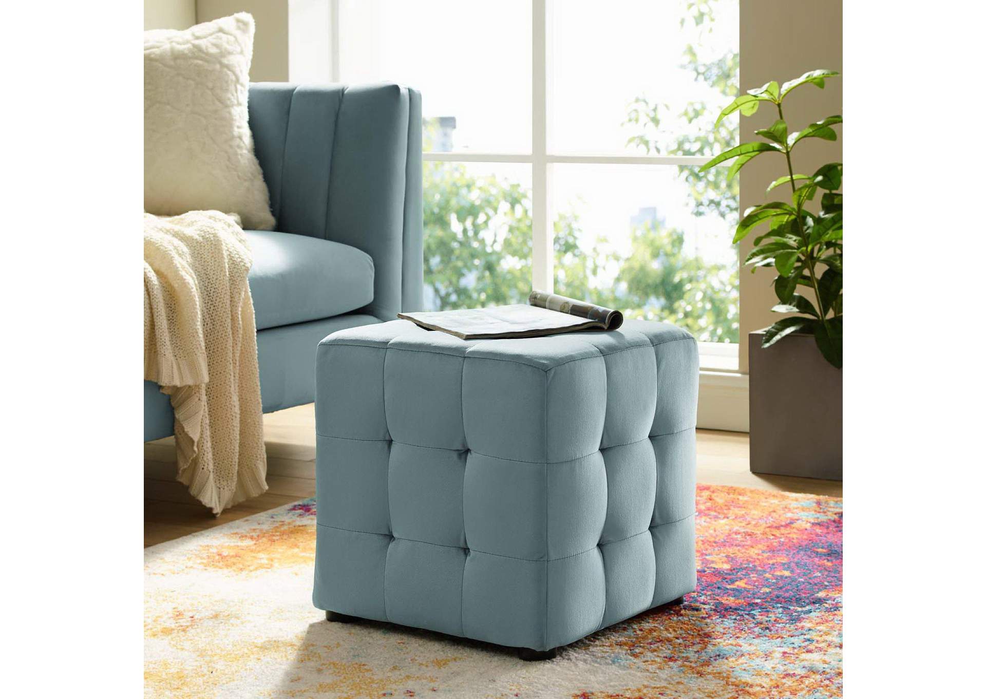 Contour Tufted Cube Performance Velvet Ottoman image 6
