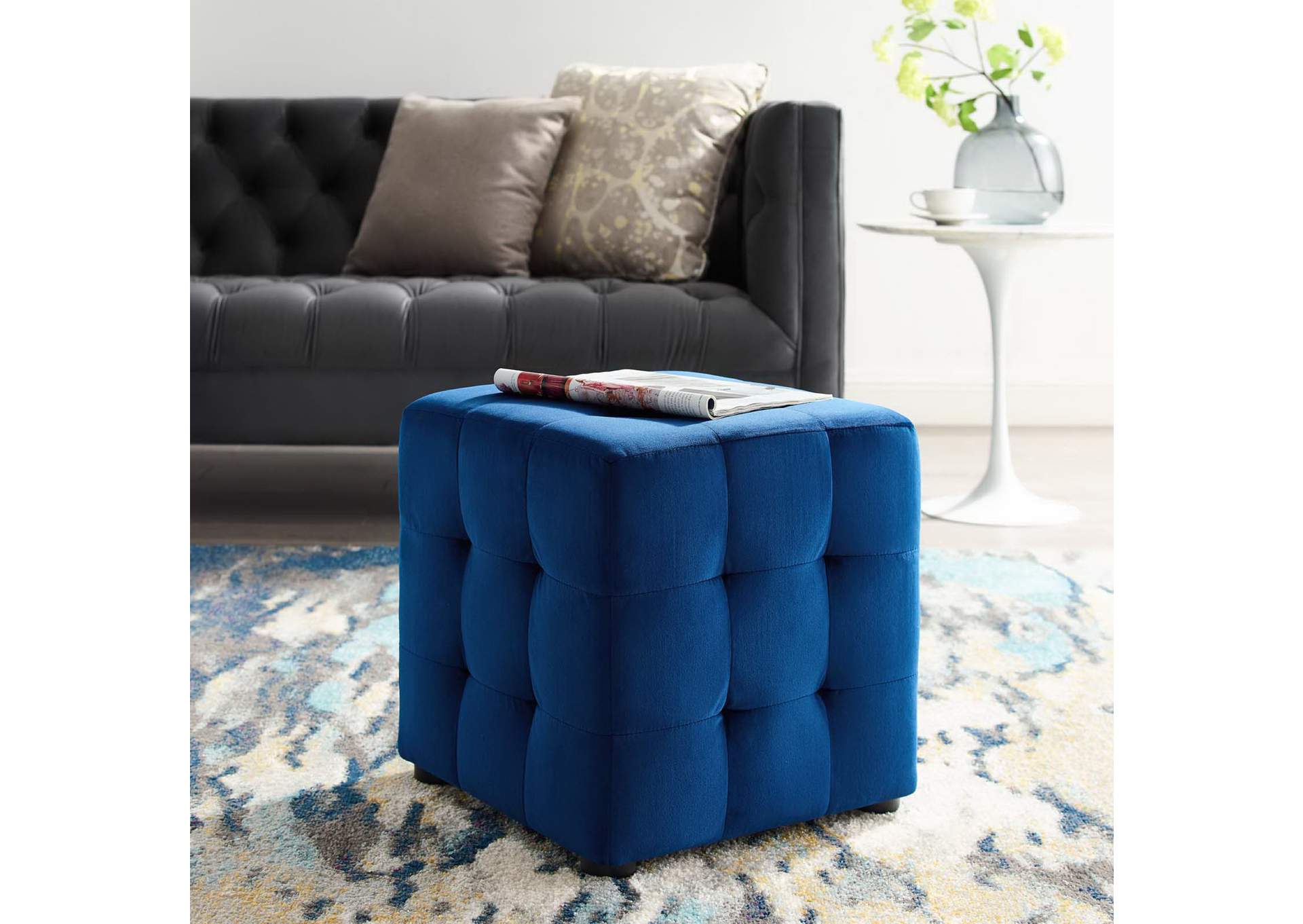 Contour Tufted Cube Performance Velvet Ottoman image 6