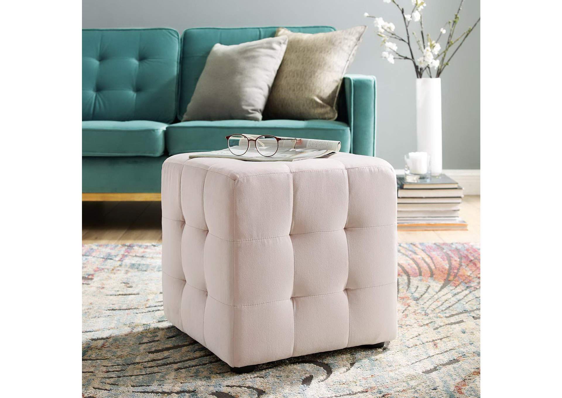 Contour Tufted Cube Performance Velvet Ottoman image 6