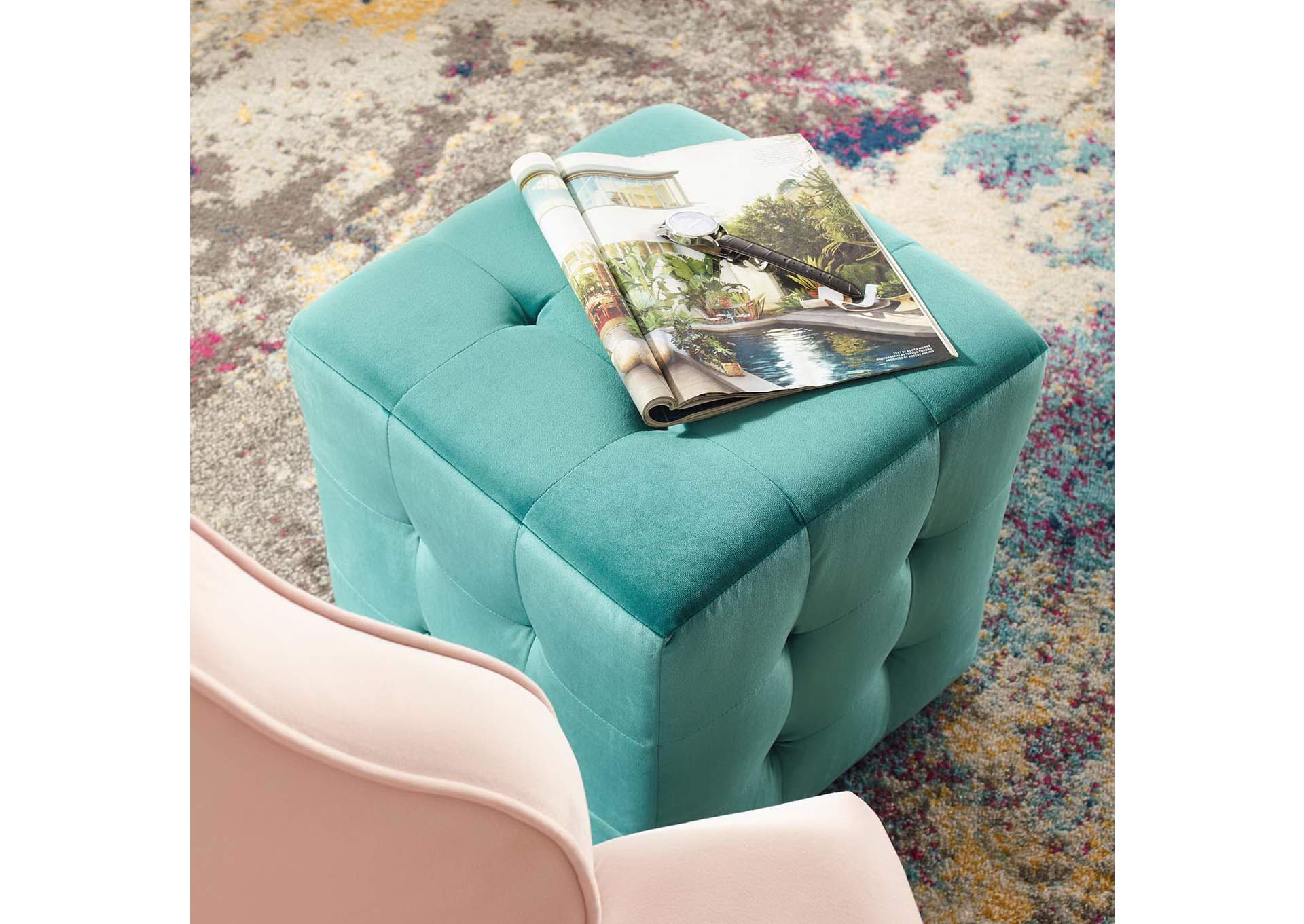Contour Tufted Cube Performance Velvet Ottoman image 5
